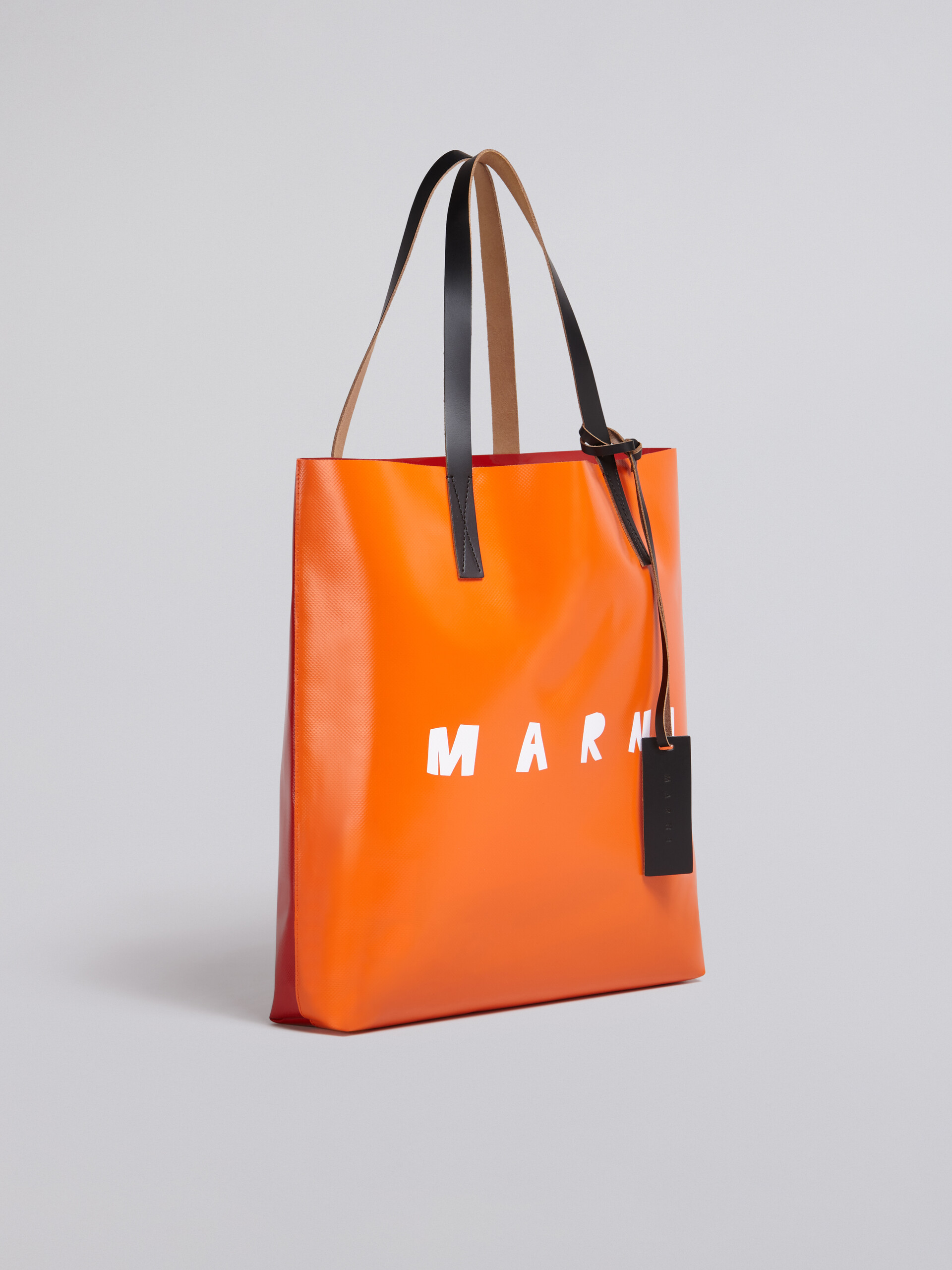 Borsa shopping in PVC con manici in pelle e logo Marni fuxia e arancione - Borse shopping - Image 5
