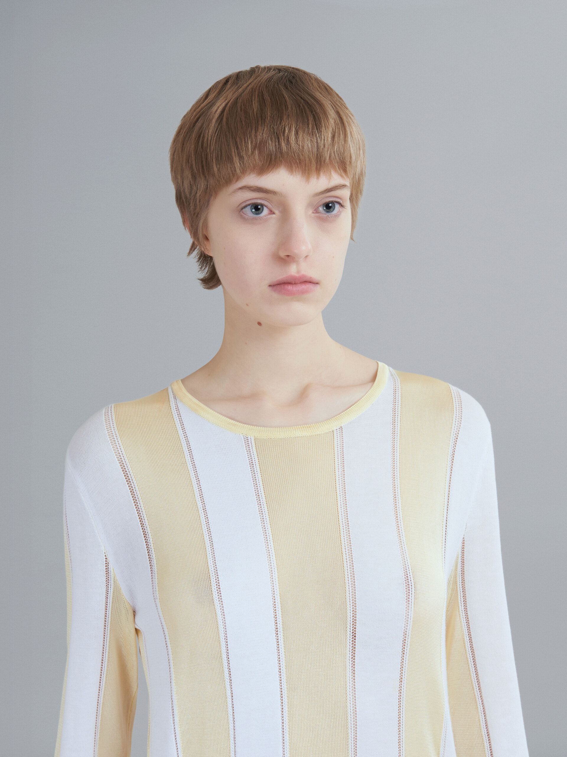 Striped cotton and viscose crewneck sweater - Pullovers - Image 4