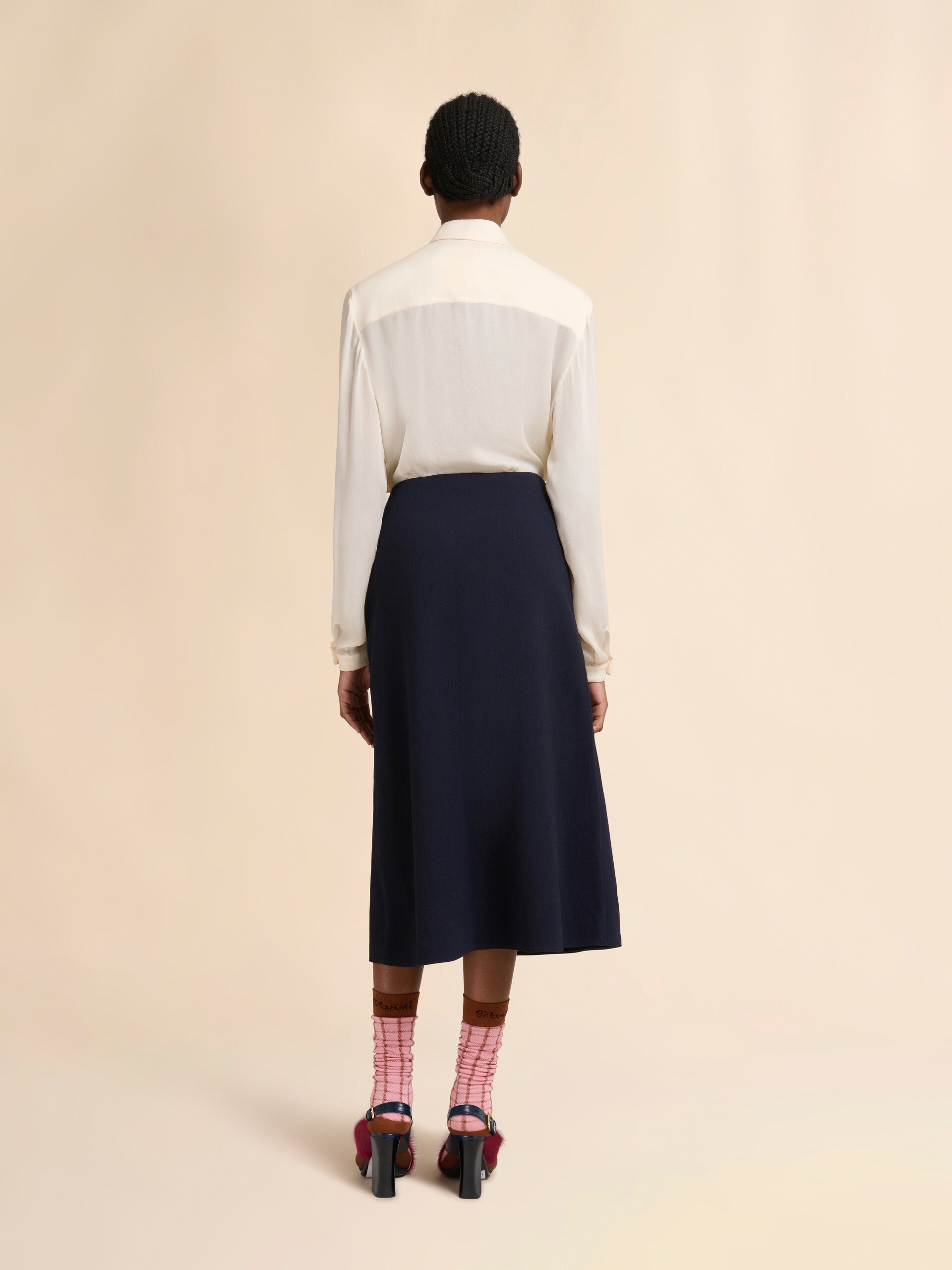 Deep blue wool crêpe A-line skirt - Skirts - Image 3