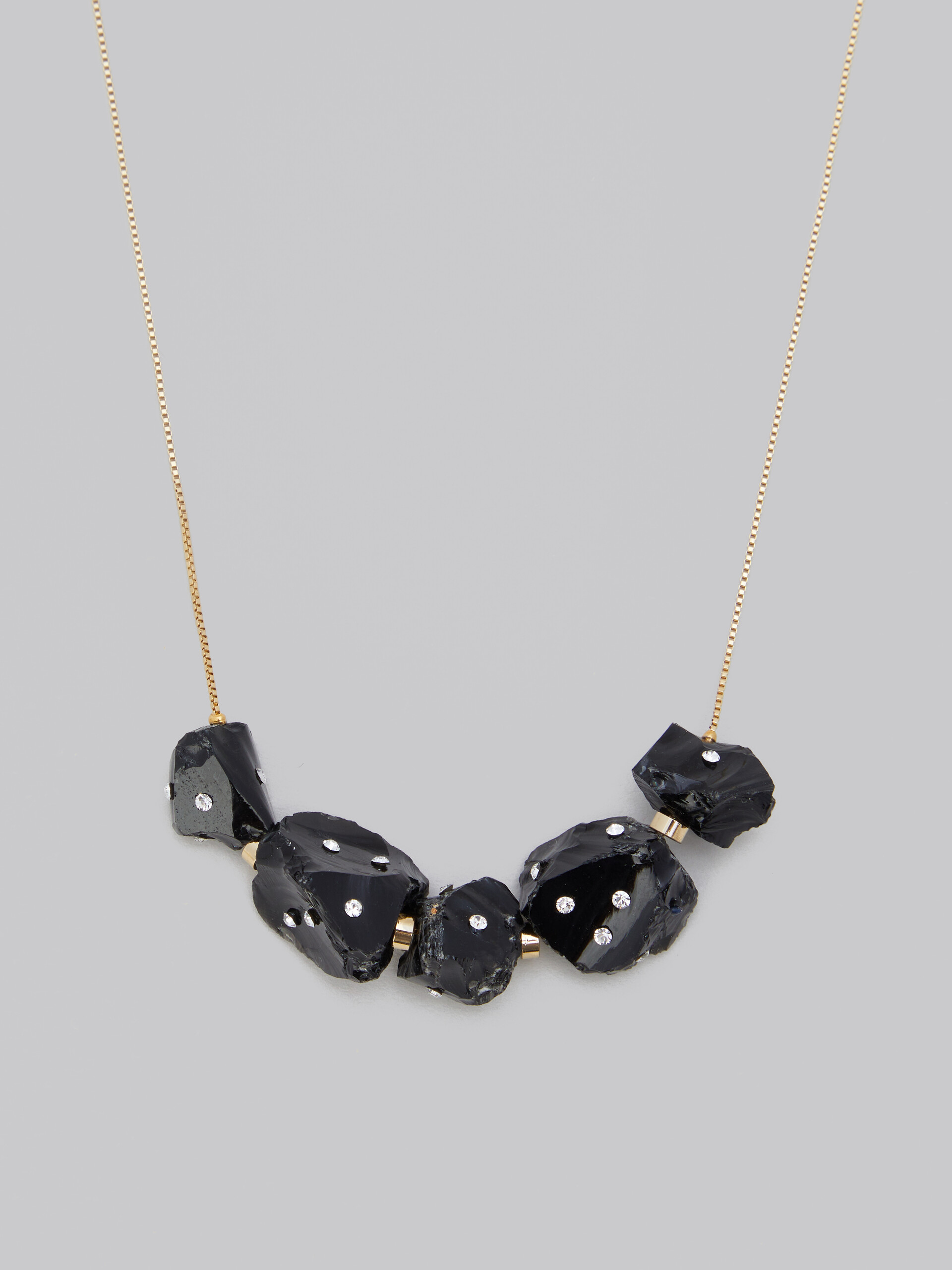 Black obsidian multi-stone necklace with rhinestone polka dots - Necklaces - Image 3