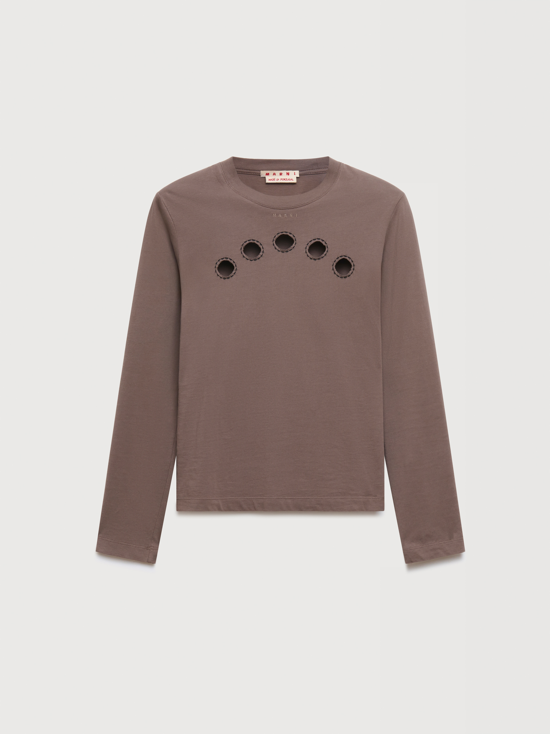 Grey cotton long-sleeved T-shirt with cut-out polka dots - T-shirts - Image 1