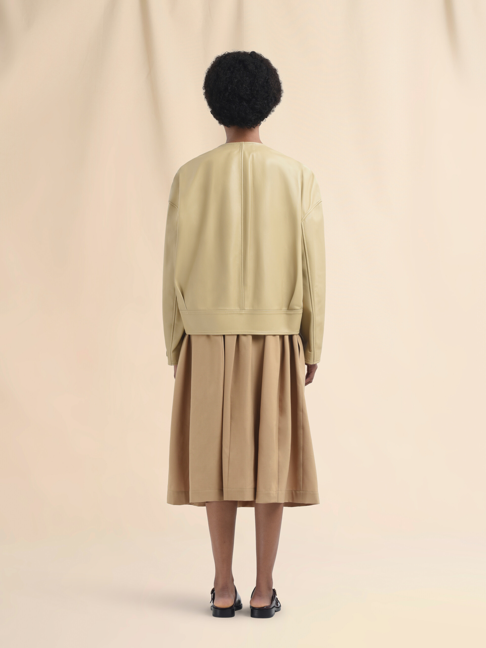 Beige nappa crew neck jacket - Jackets - Image 3