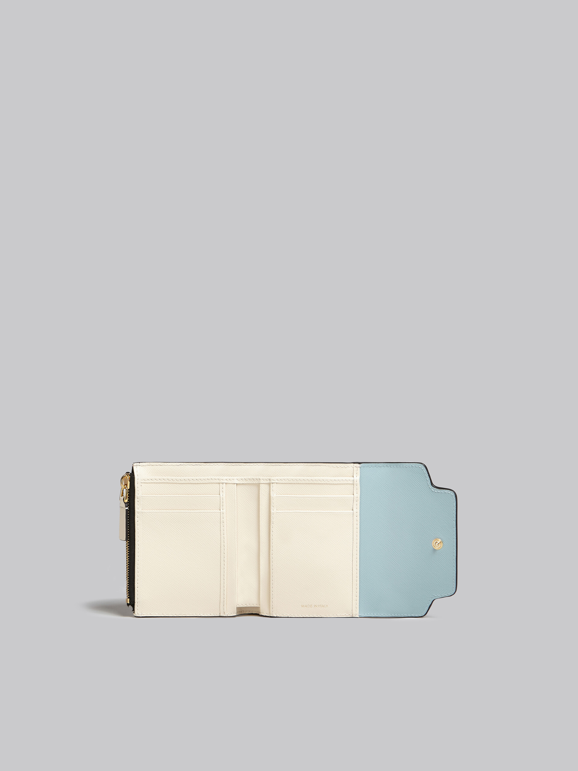 Portefeuille en cuir saffiano vert clair, blanc et marron - Portefeuilles - Image 2