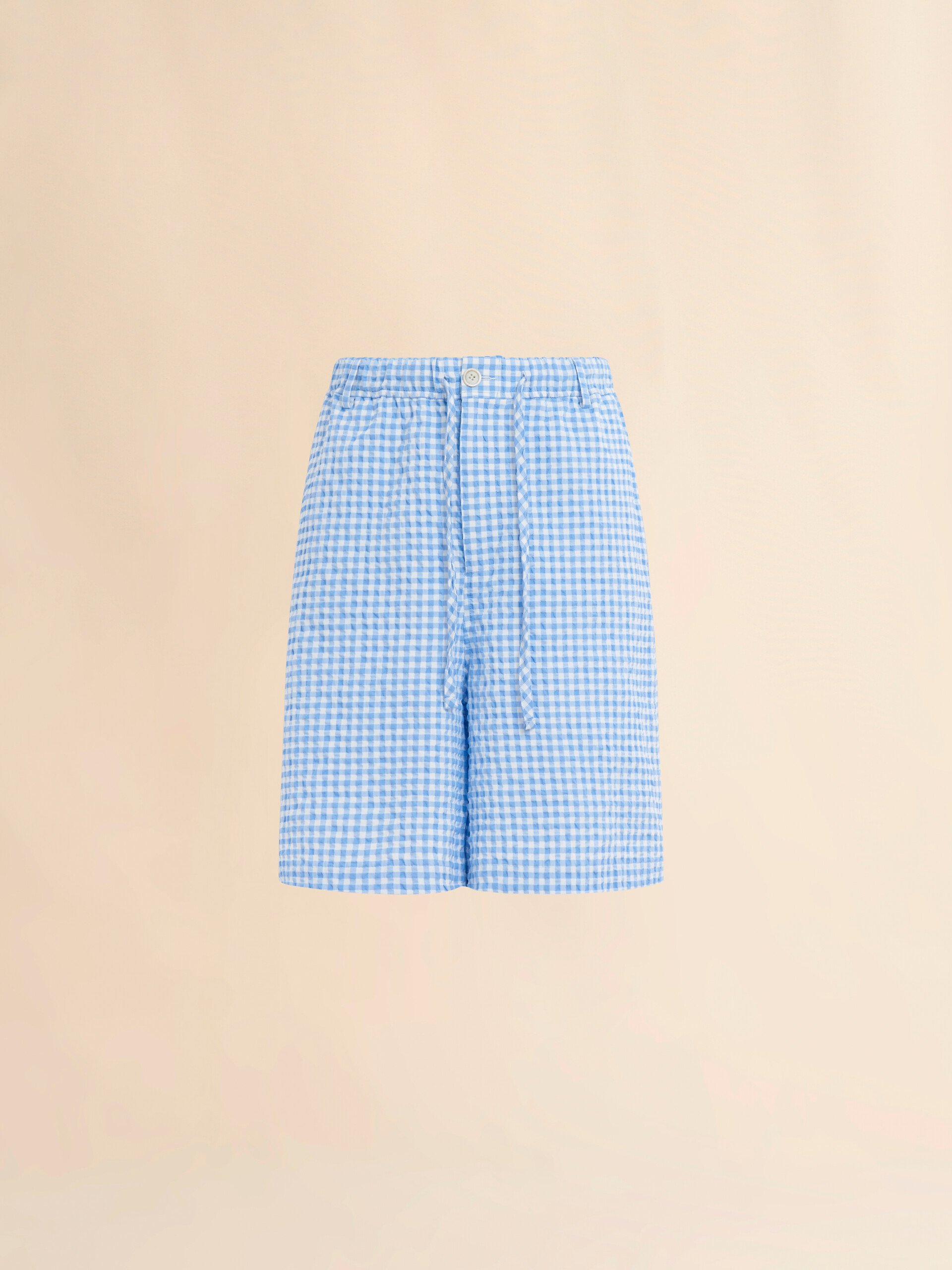 Blau-weiß karierte Bermudashorts aus Seersucker - Hosen - Image 1