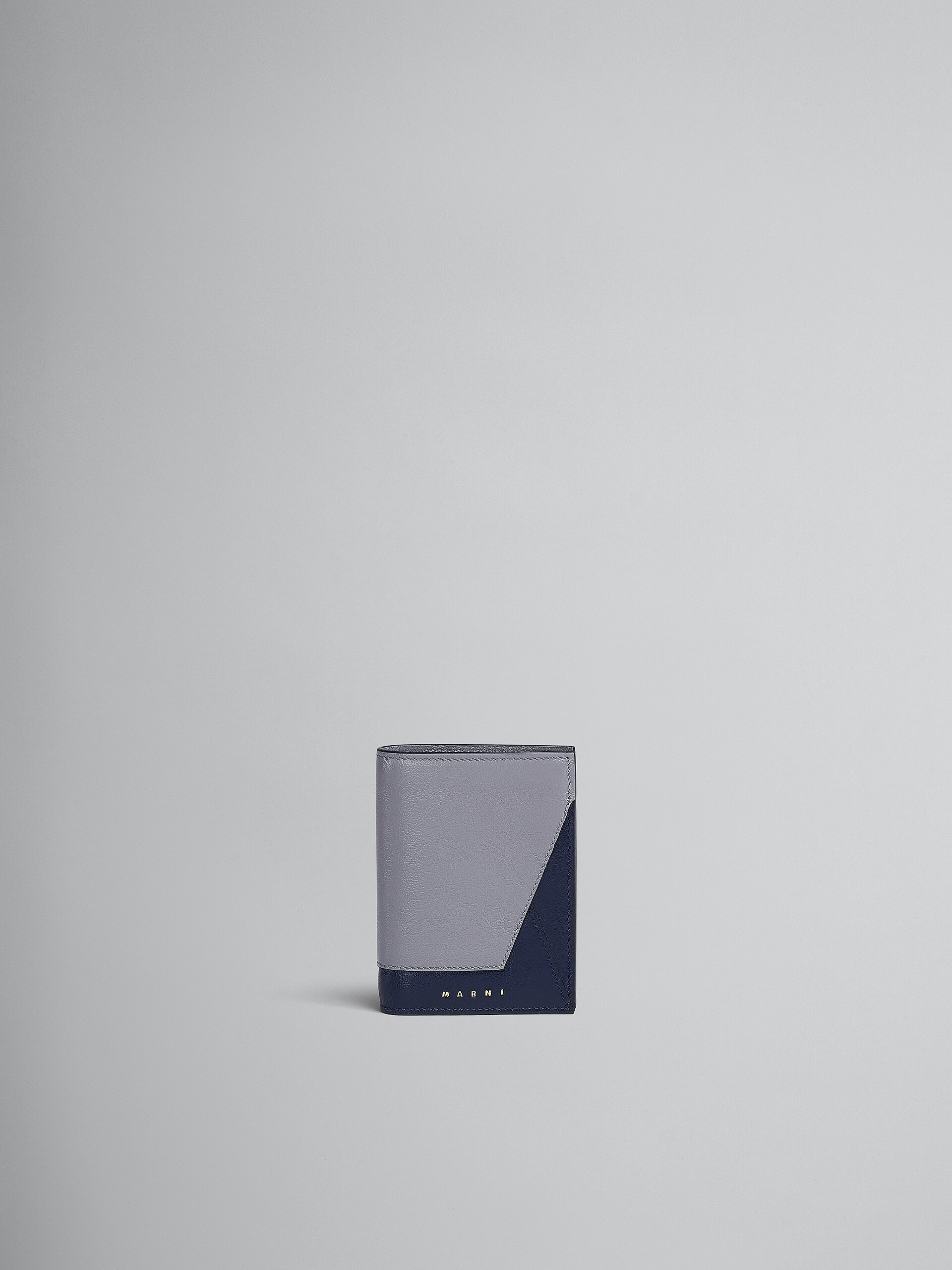 Zweifache Faltbrieftasche aus Leder in Grau und Blau - Brieftaschen - Image 1