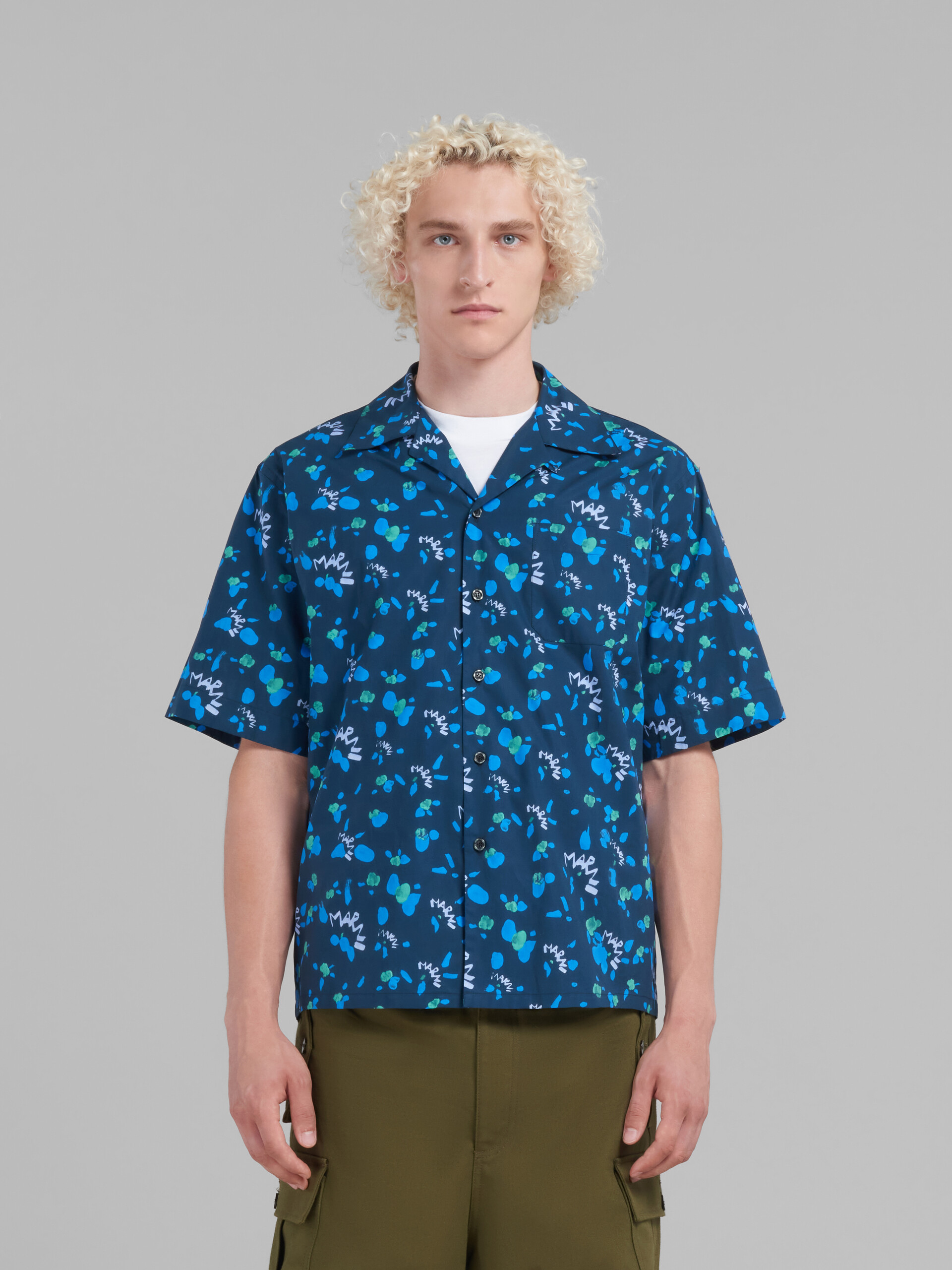 Blue poplin bowling shirt with Marni Dripping print - Shirts - Image 2