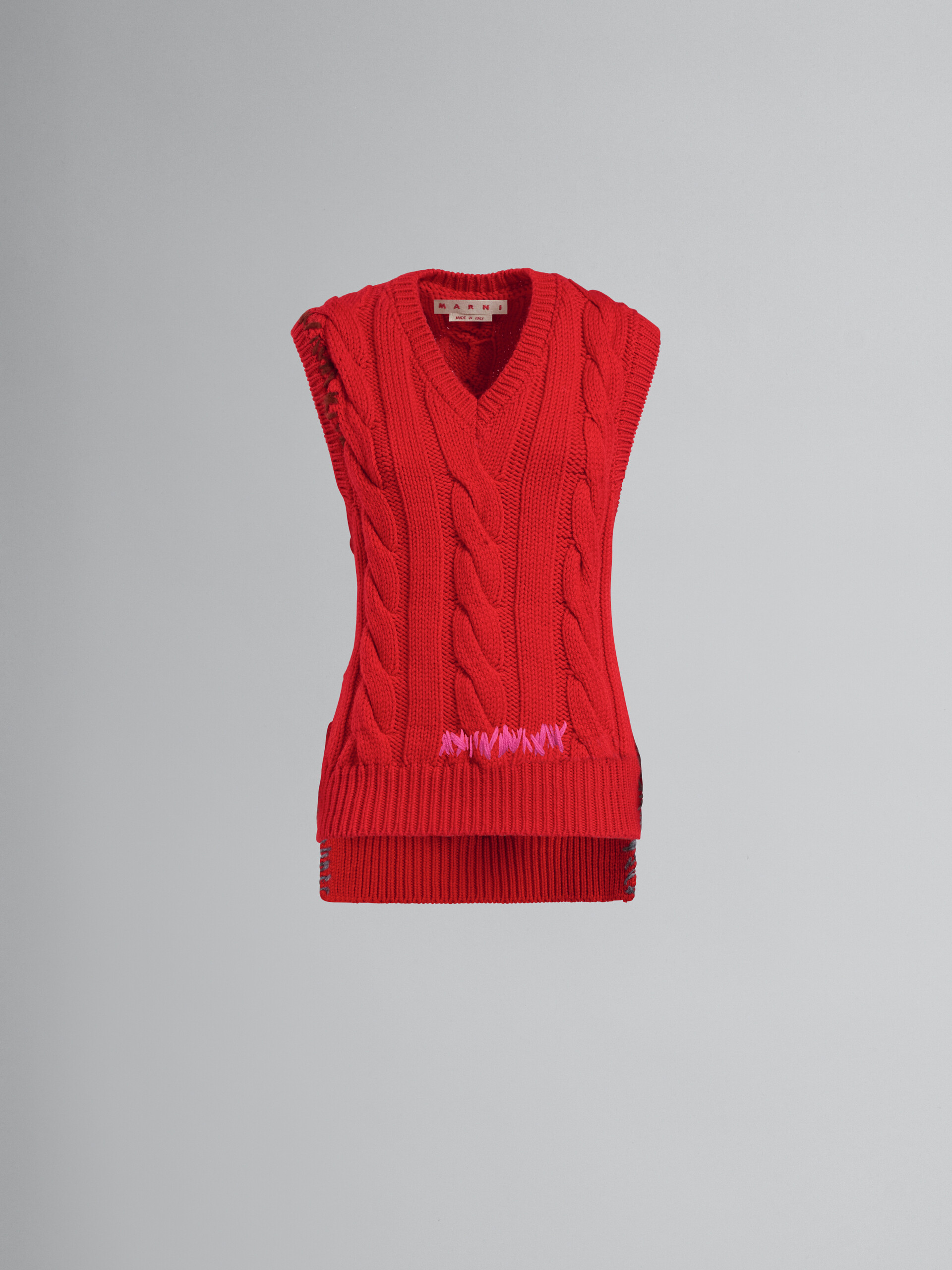 Rote Strickweste mit Zopfmuster - Pullover - Image 1