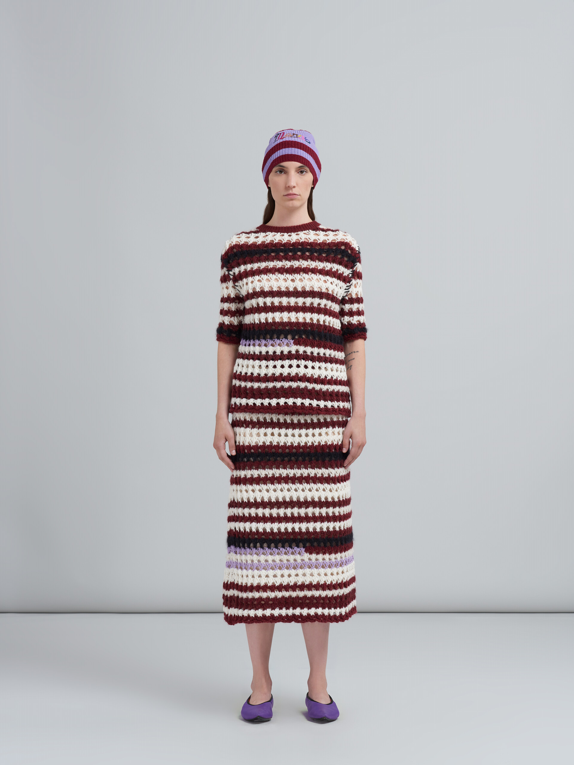 Multi-coloured striped 3D crochet intarsia skirt - Skirts - Image 2