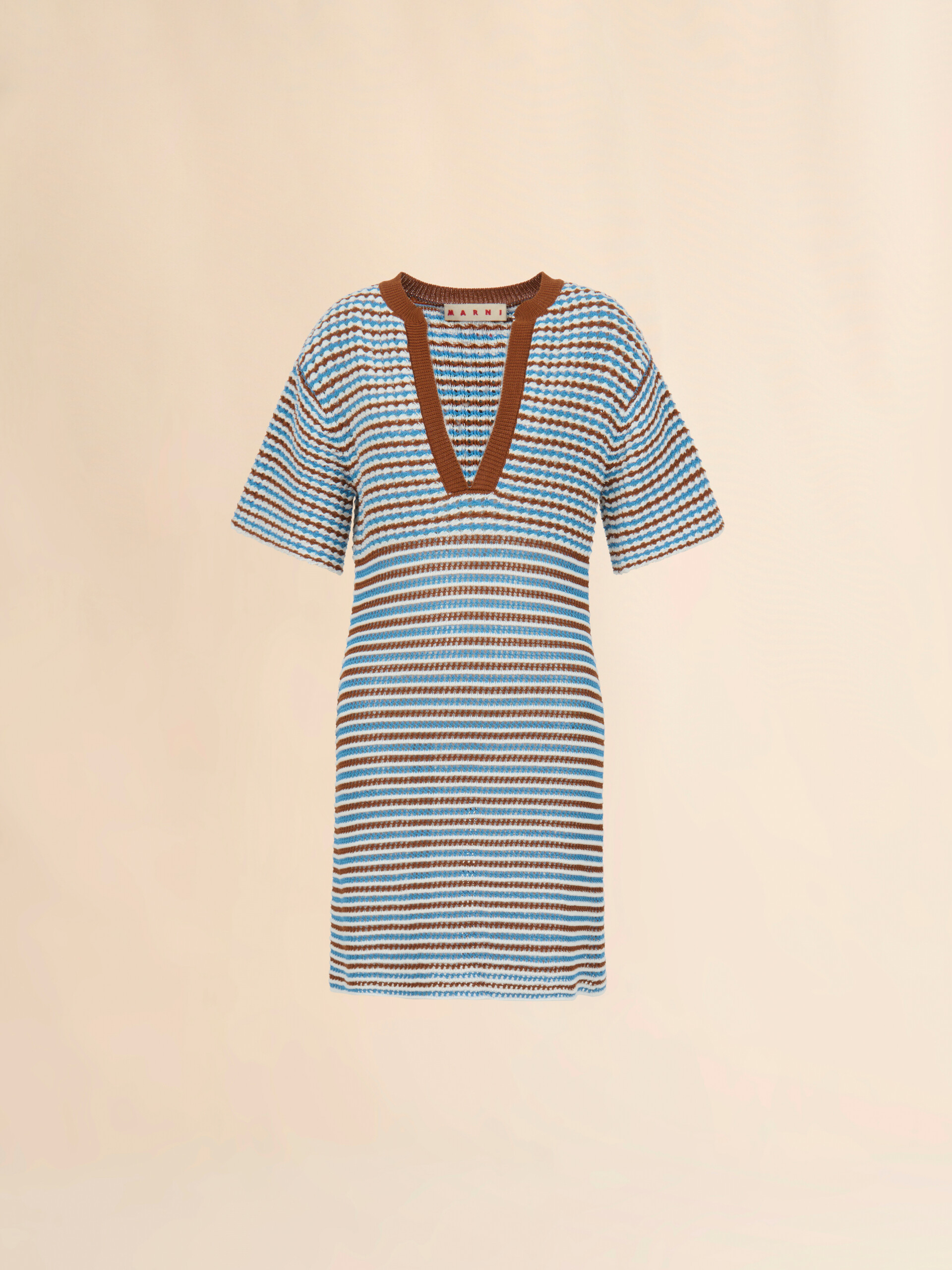 Brown and blue striped cotton crochet dress - Dresses - Image 1