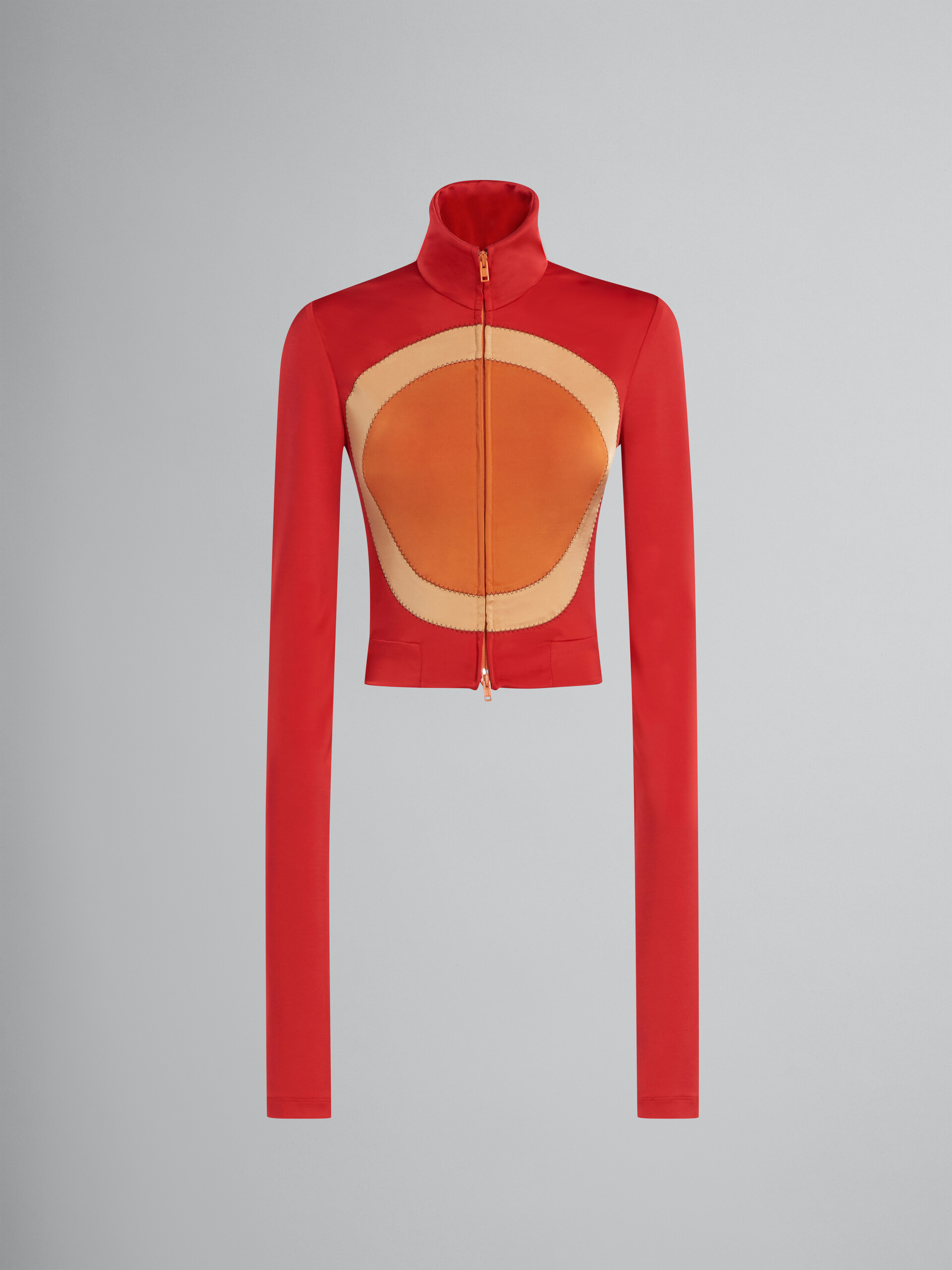 Red jersey jacket with circle inlays - Jackets - Image 1