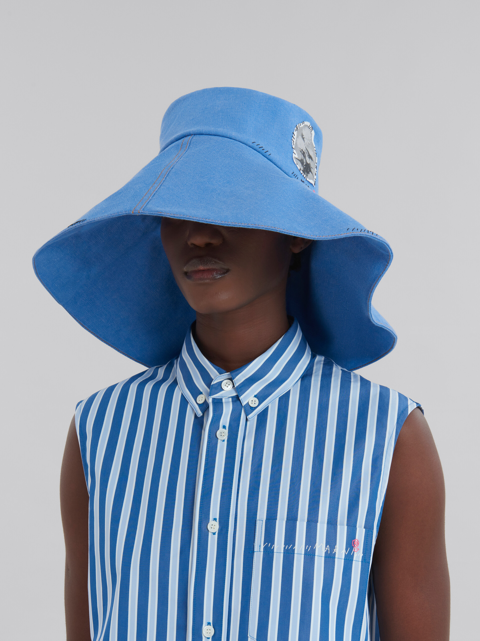 Cappello bucket in denim blu con impunture Marni - Cappelli - Image 2