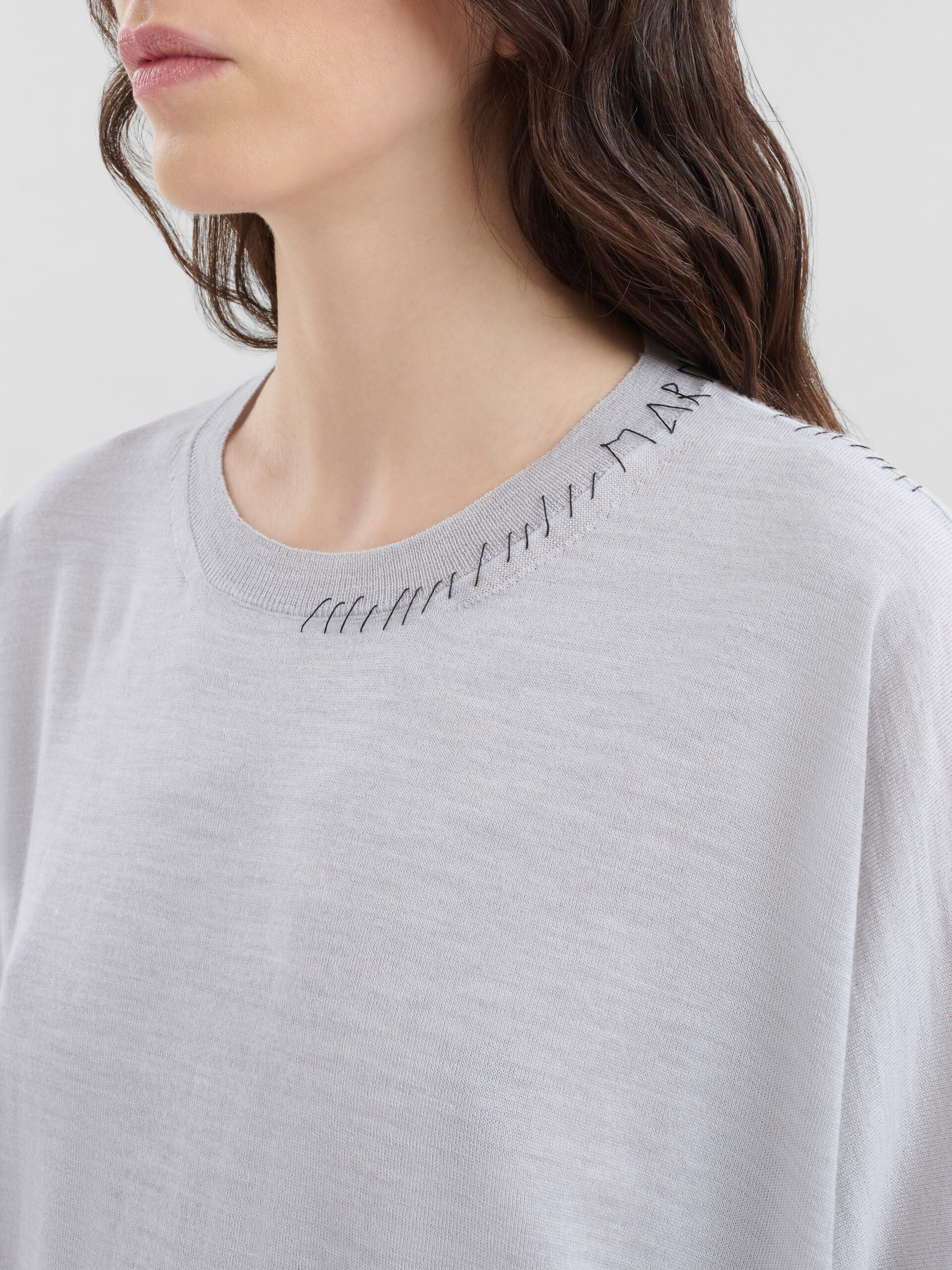 Blue wool-silk half-sleeve jumper with Marni mending | Marni 