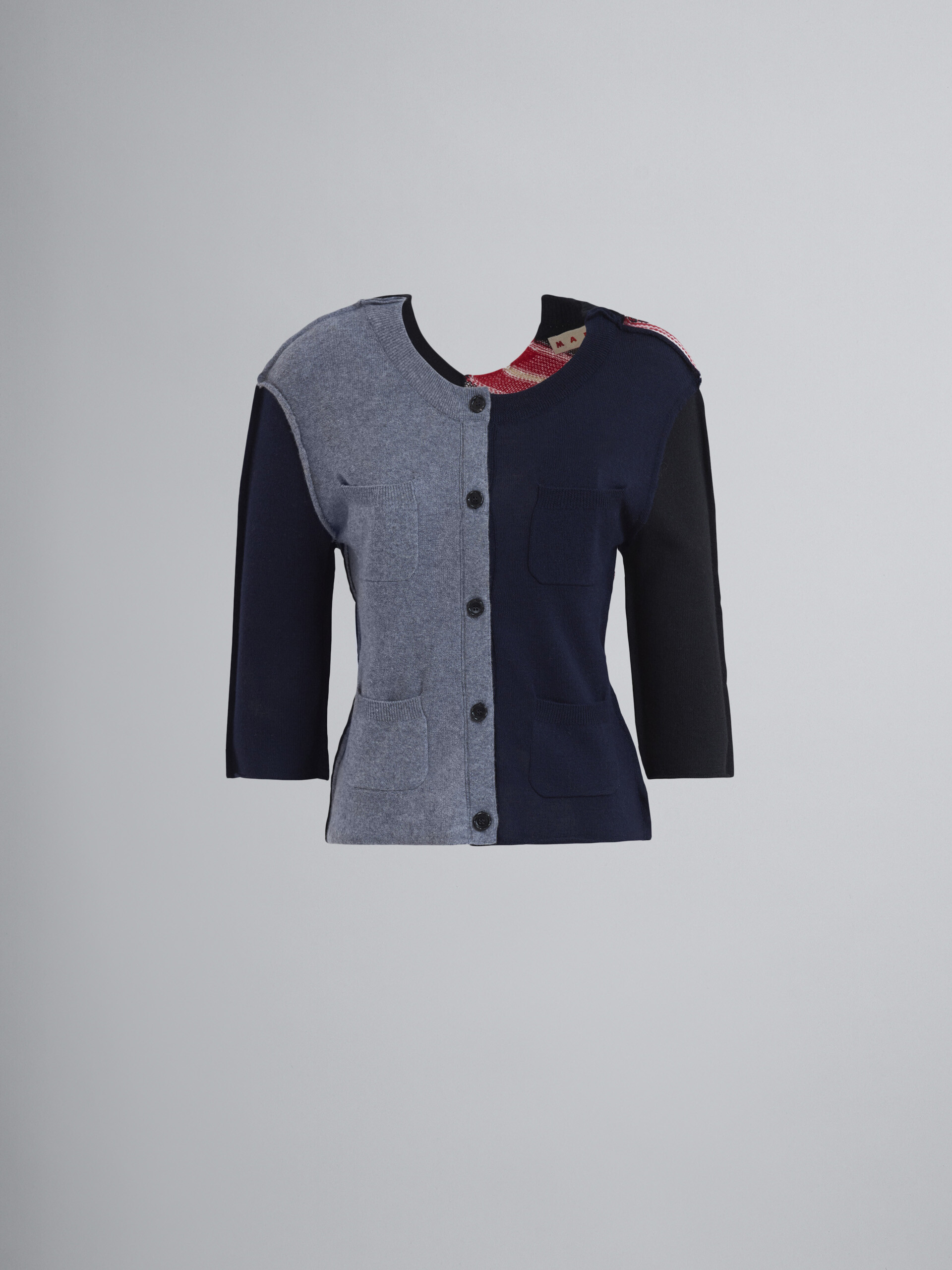 Cardigan patchwork in lana vergine con manica 3/4 - Pullover - Image 1