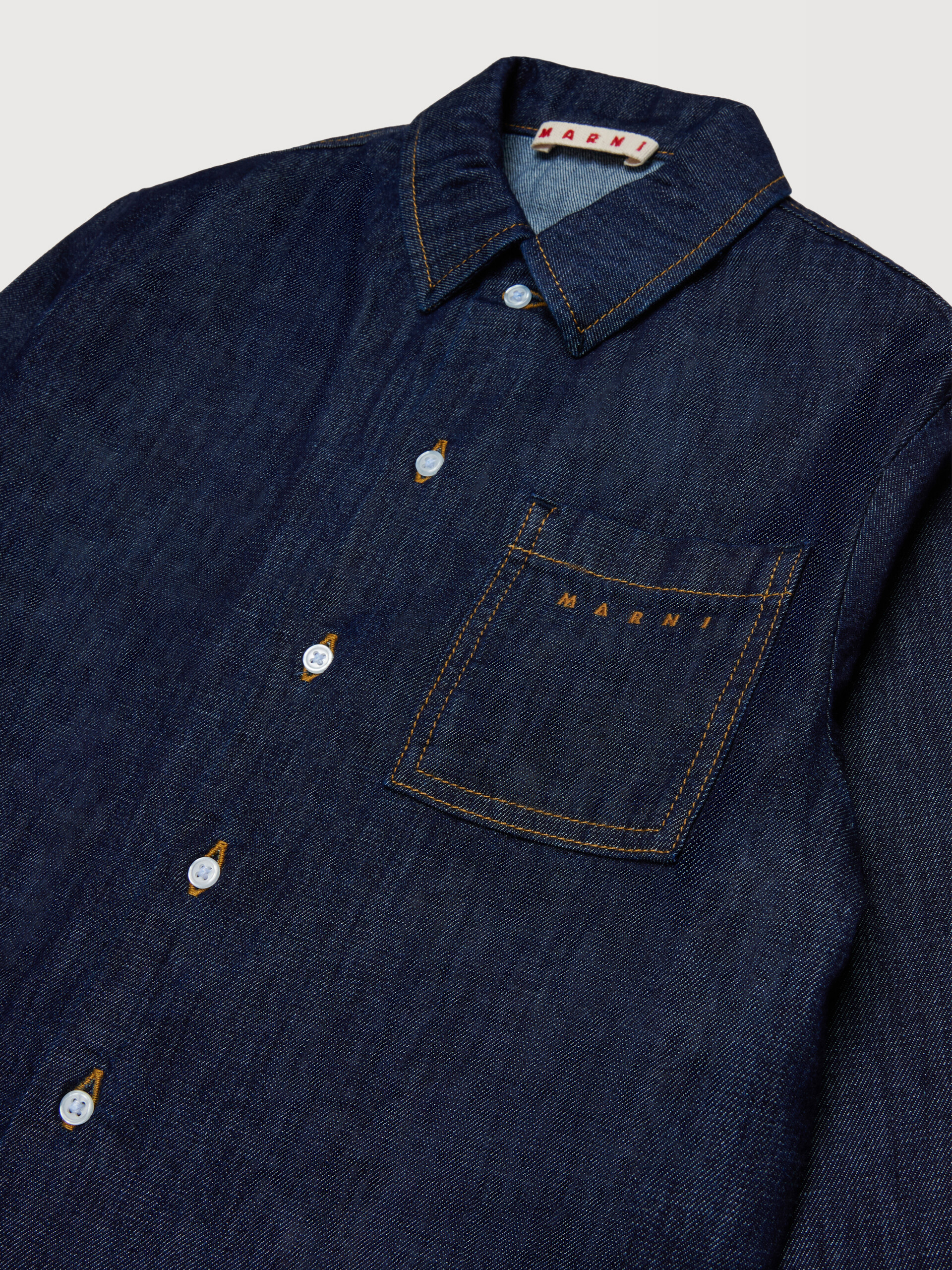 Chemise en denim bleu fonc&eacute; avec logo Marni brod&eacute; - Chemises - Image 3