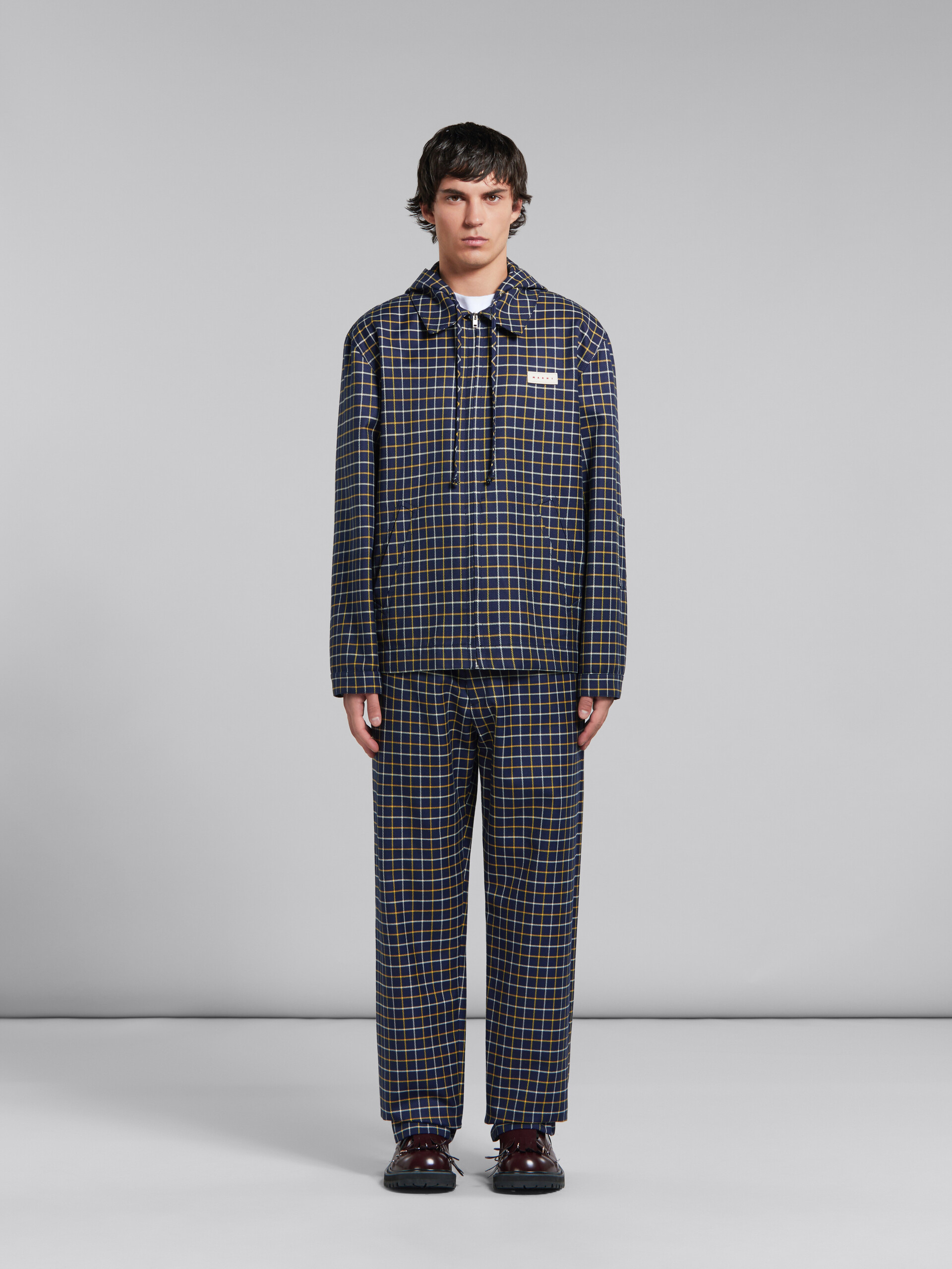 Blue checked wool and cotton overshirt - Jackets - Image 2