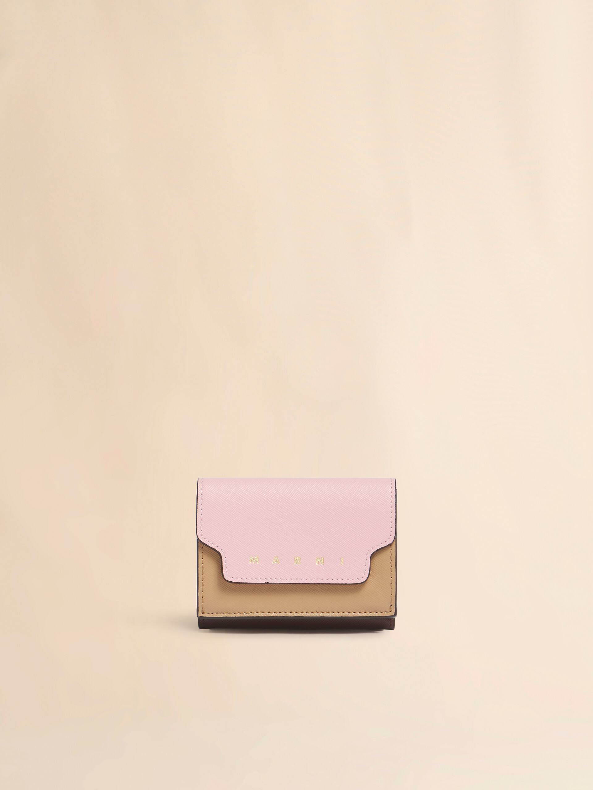 現行サイト掲載品 極美品✨MARNI サフィアーノレザー 三つ折り財布 ブルー、ベージュ＆ライトブルー サフィアーノレザー製三つ折り