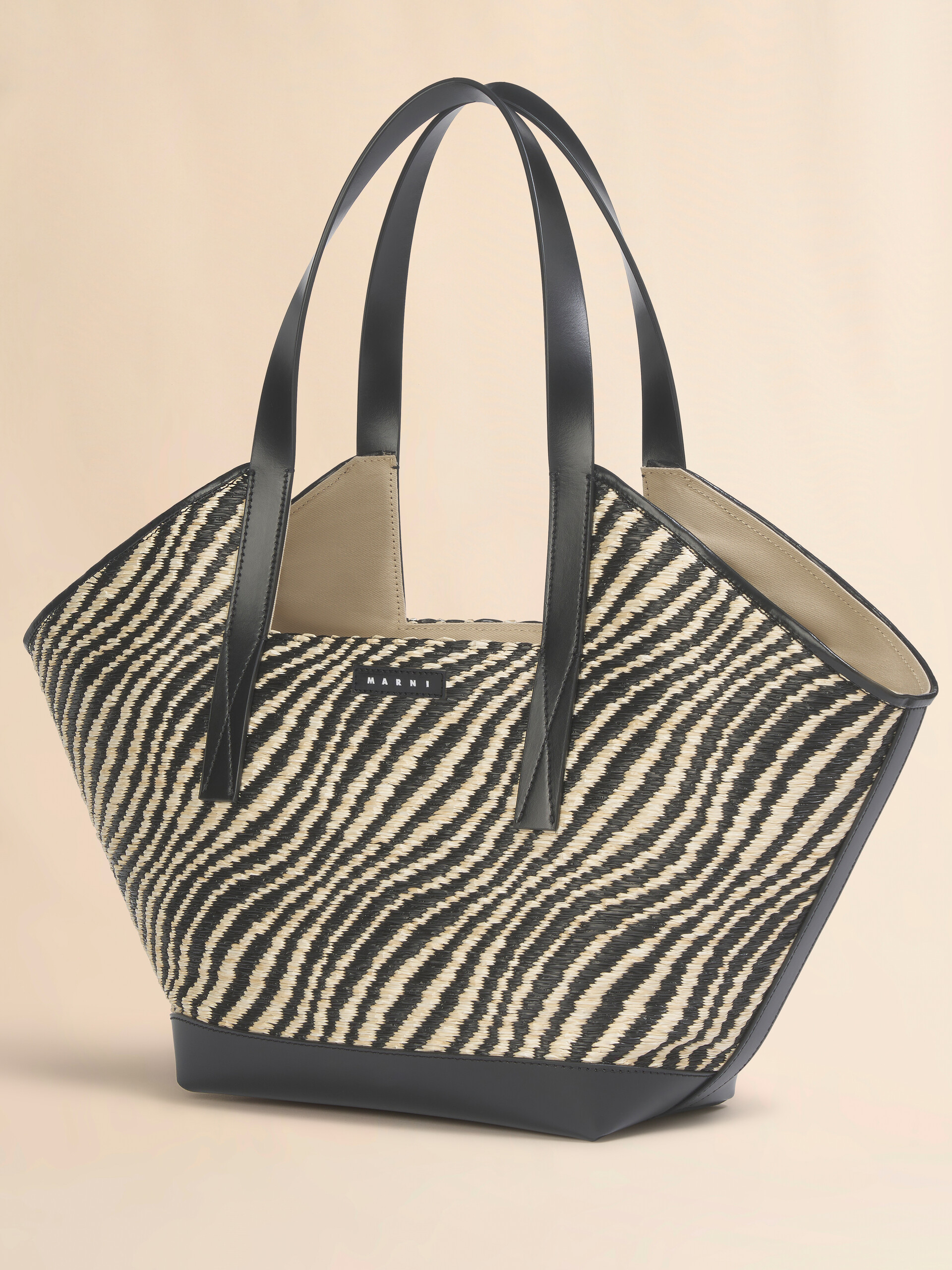 Tote Bag Waves peque&ntilde;o en tejido con efecto de rafia negro - Bolsos shopper - Image 5