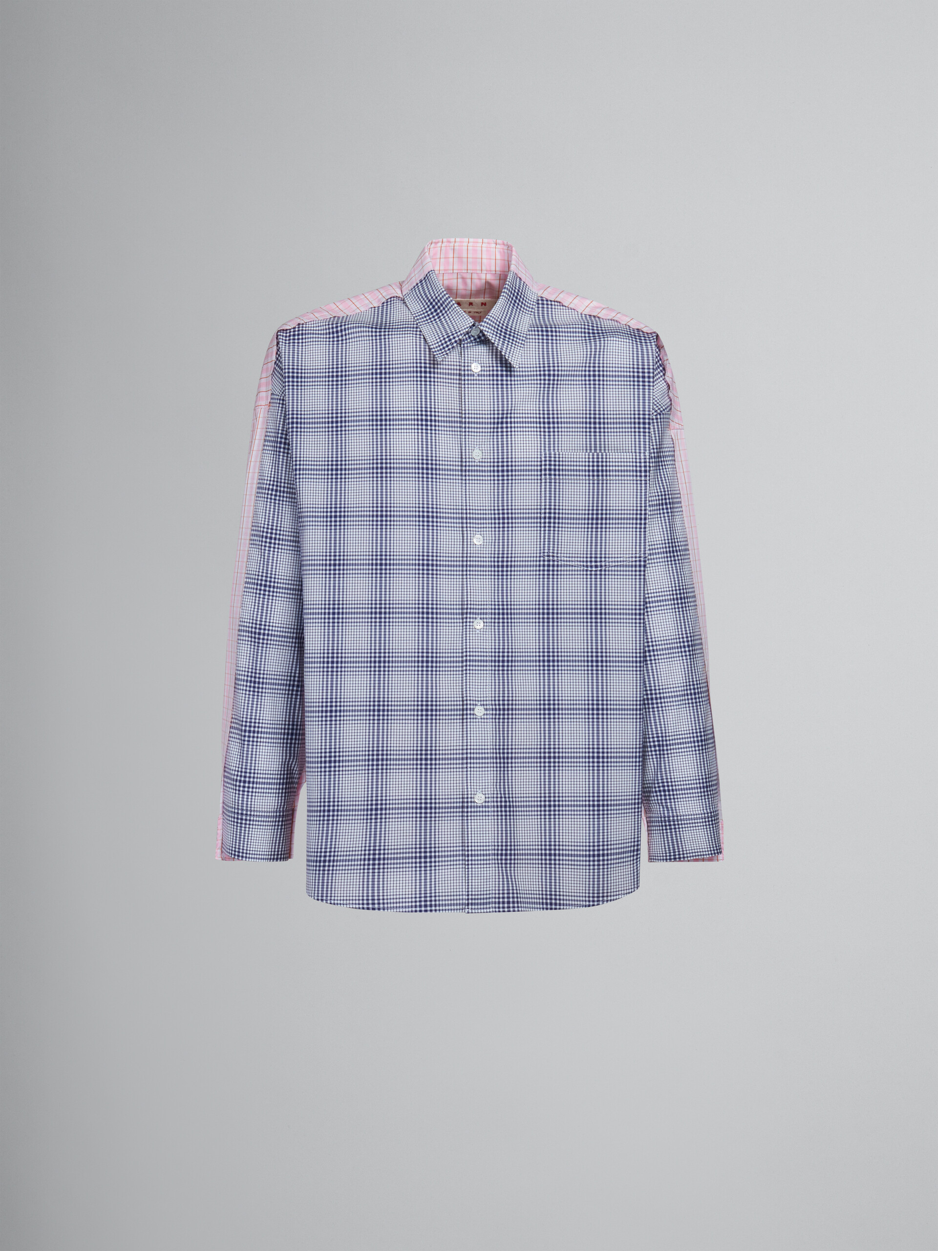 Blue bio poplin shirt with contrasting checks - Shirts - Image 1