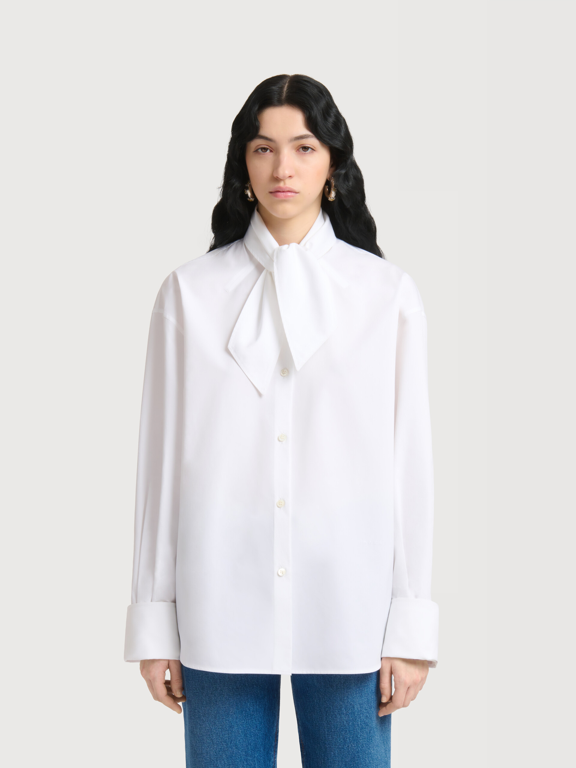 White poplin shirt with neck tie - Shirts - Image 2