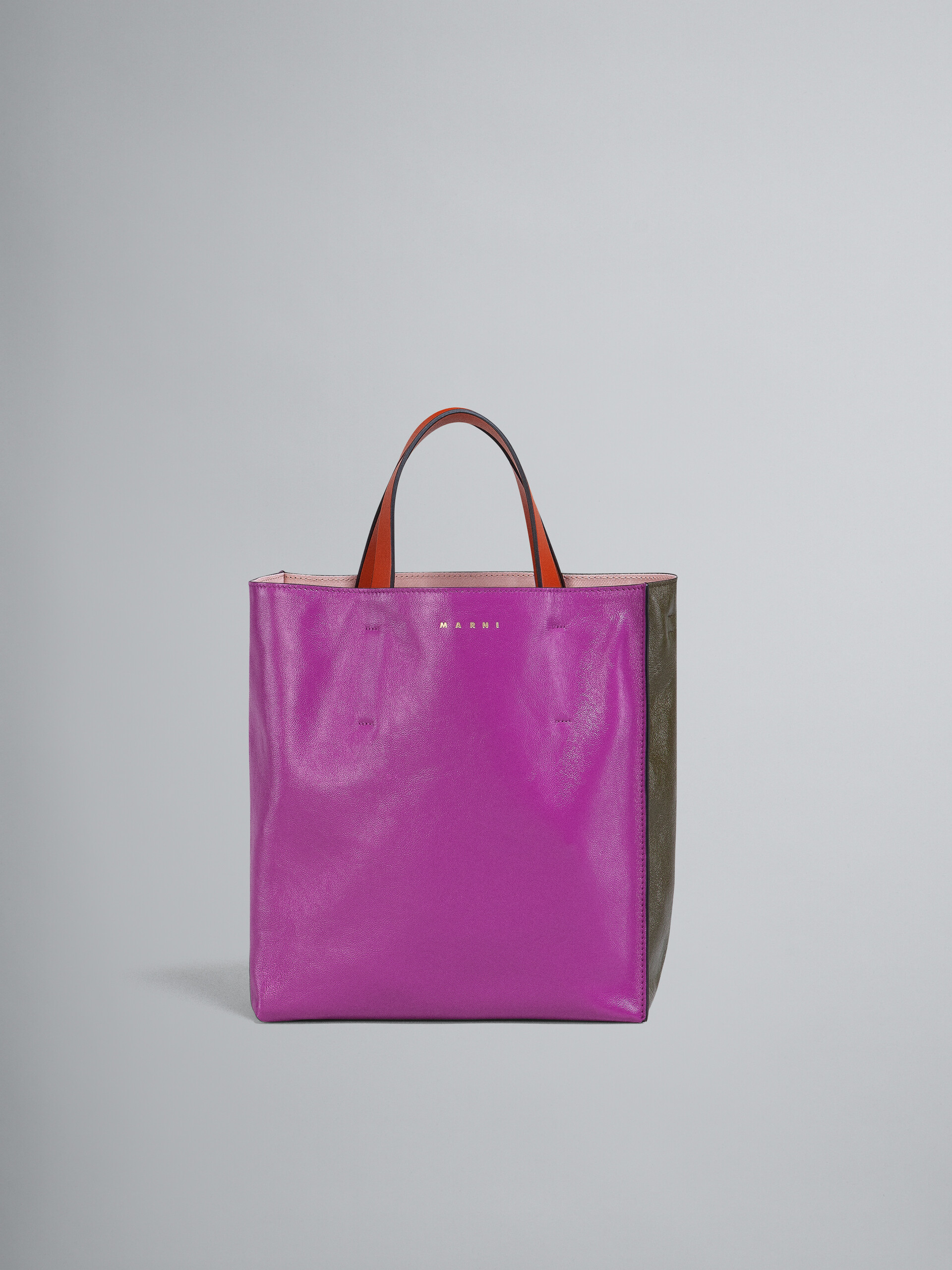 MUSEO SOFT small bag in fuchsia and green leather - Shopping Bags - Image 1