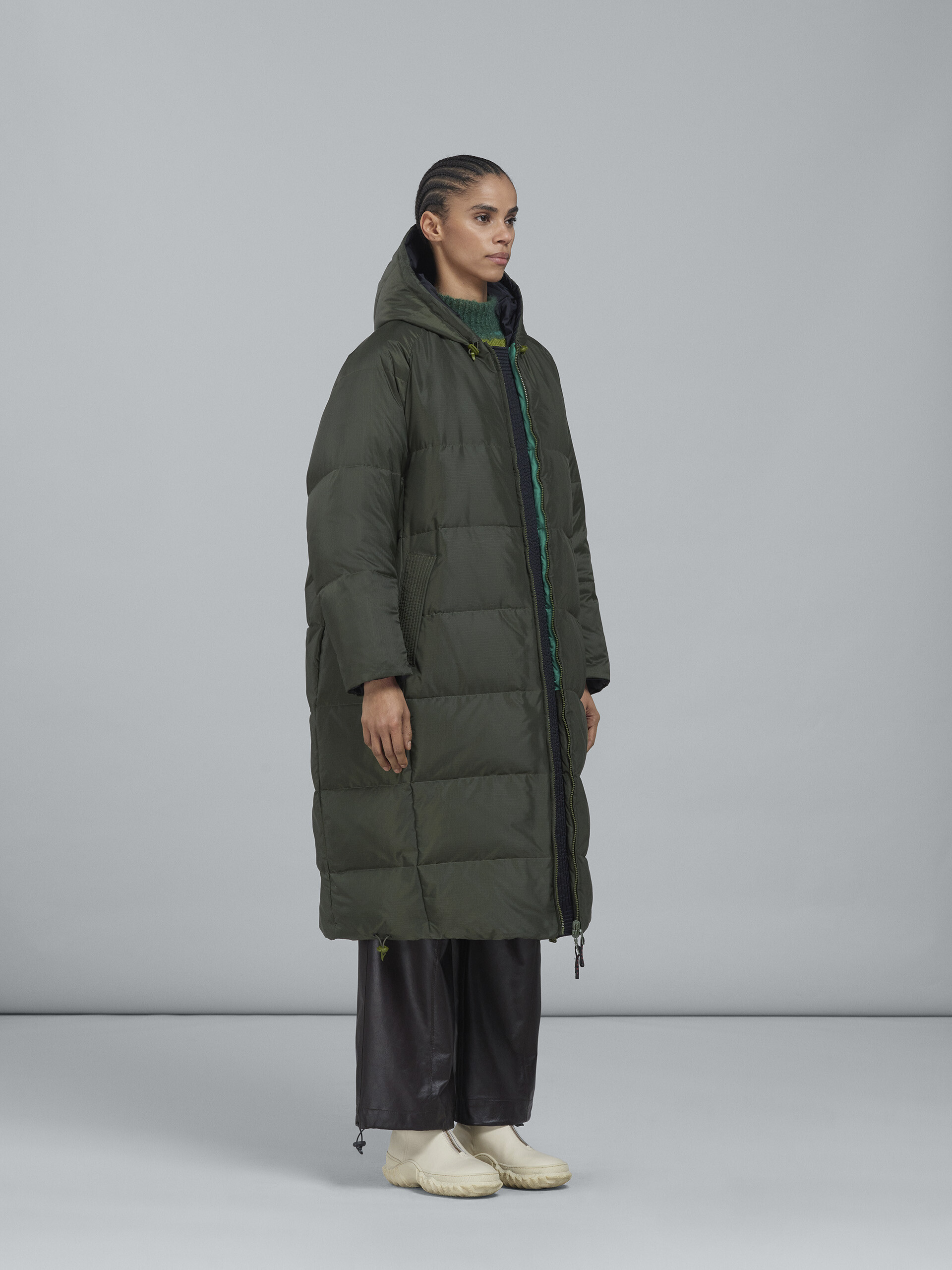 Marni Long Reversible Puffer Jacket, Green, Size 40, Female