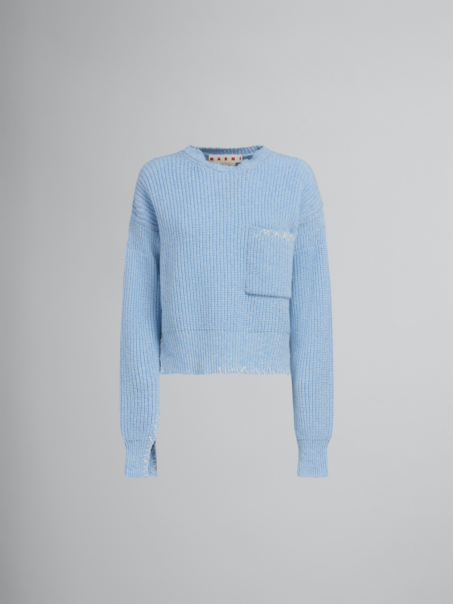Blue mouliné jumper with mending - Pullovers - Image 1