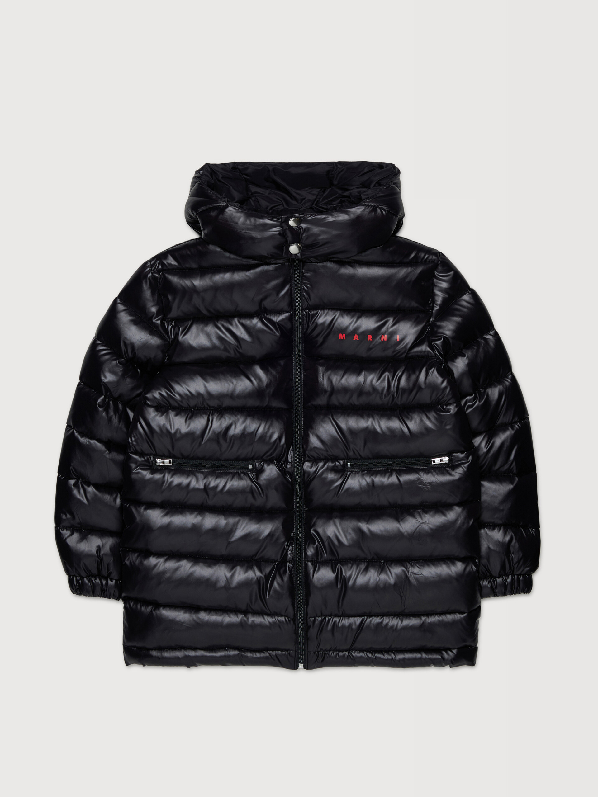 Black nylon puffer coat with zip pockets - Jackets - Image 1