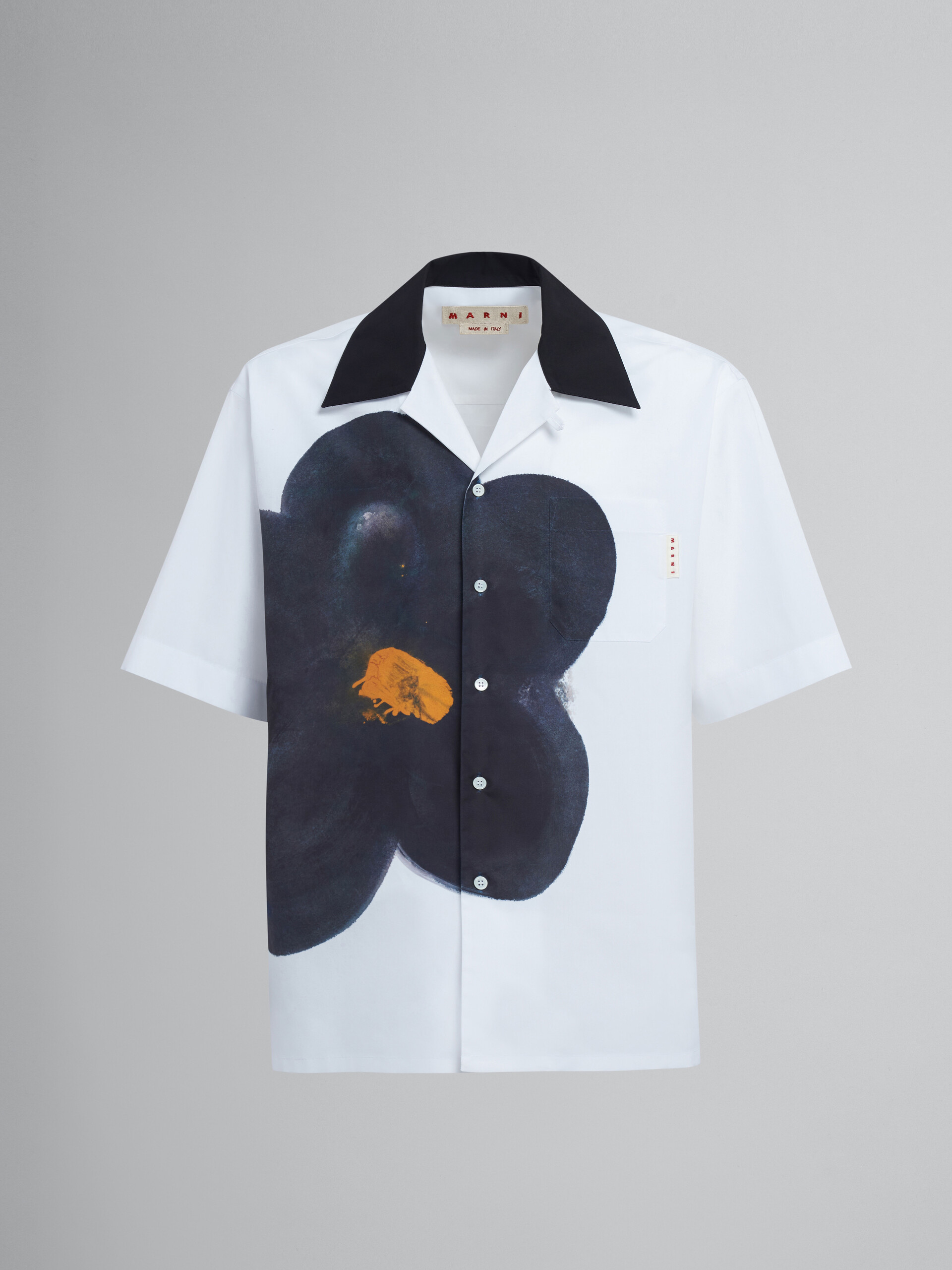 Black Daisy print bio poplin bowling shirt - Shirts - Image 1