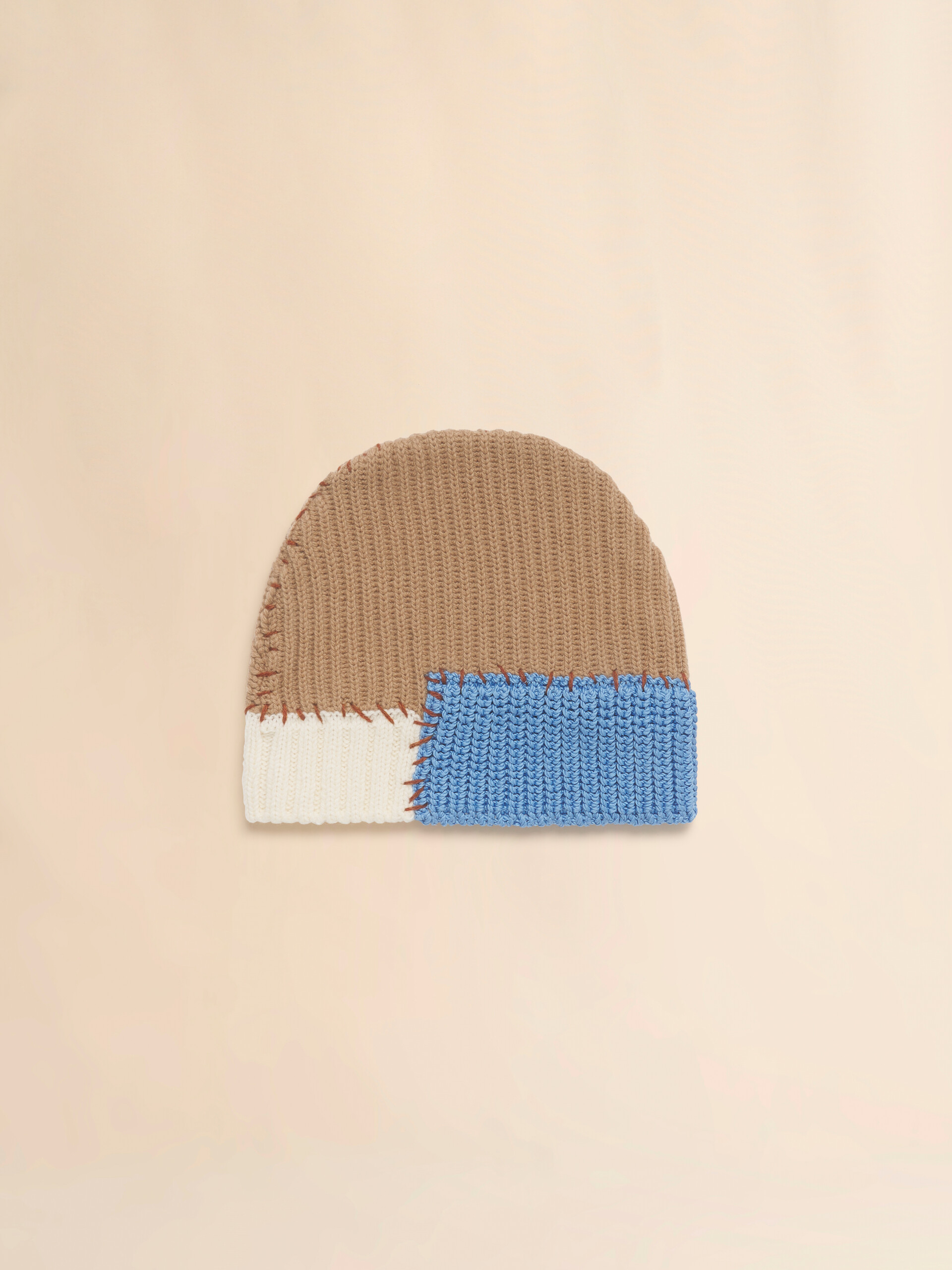 Brown wool mixed knit beanie with Marni Mending - Hats - Image 2
