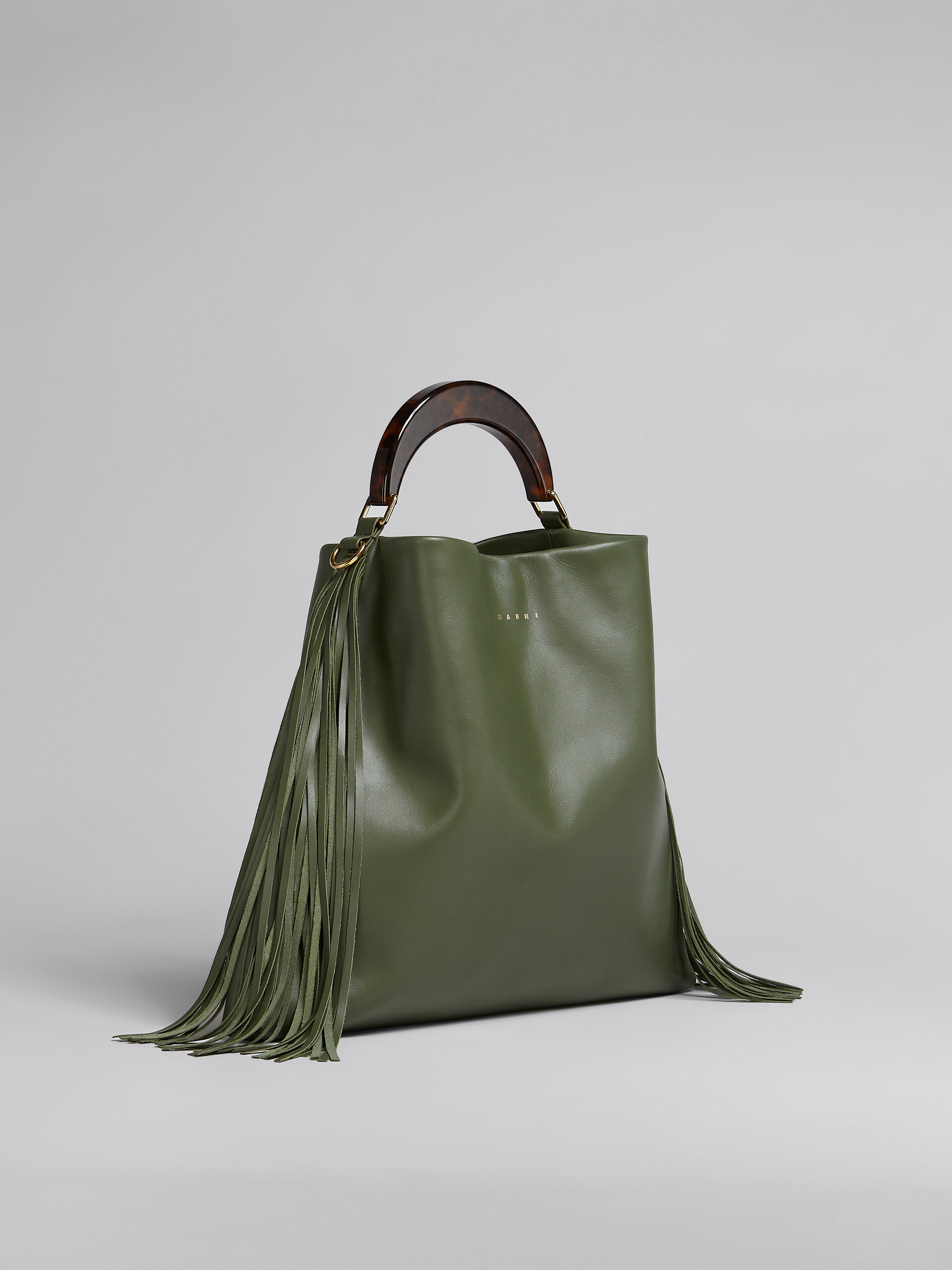 Venice Medium Bag in green leather with fringes - Shoulder Bags - Image 6
