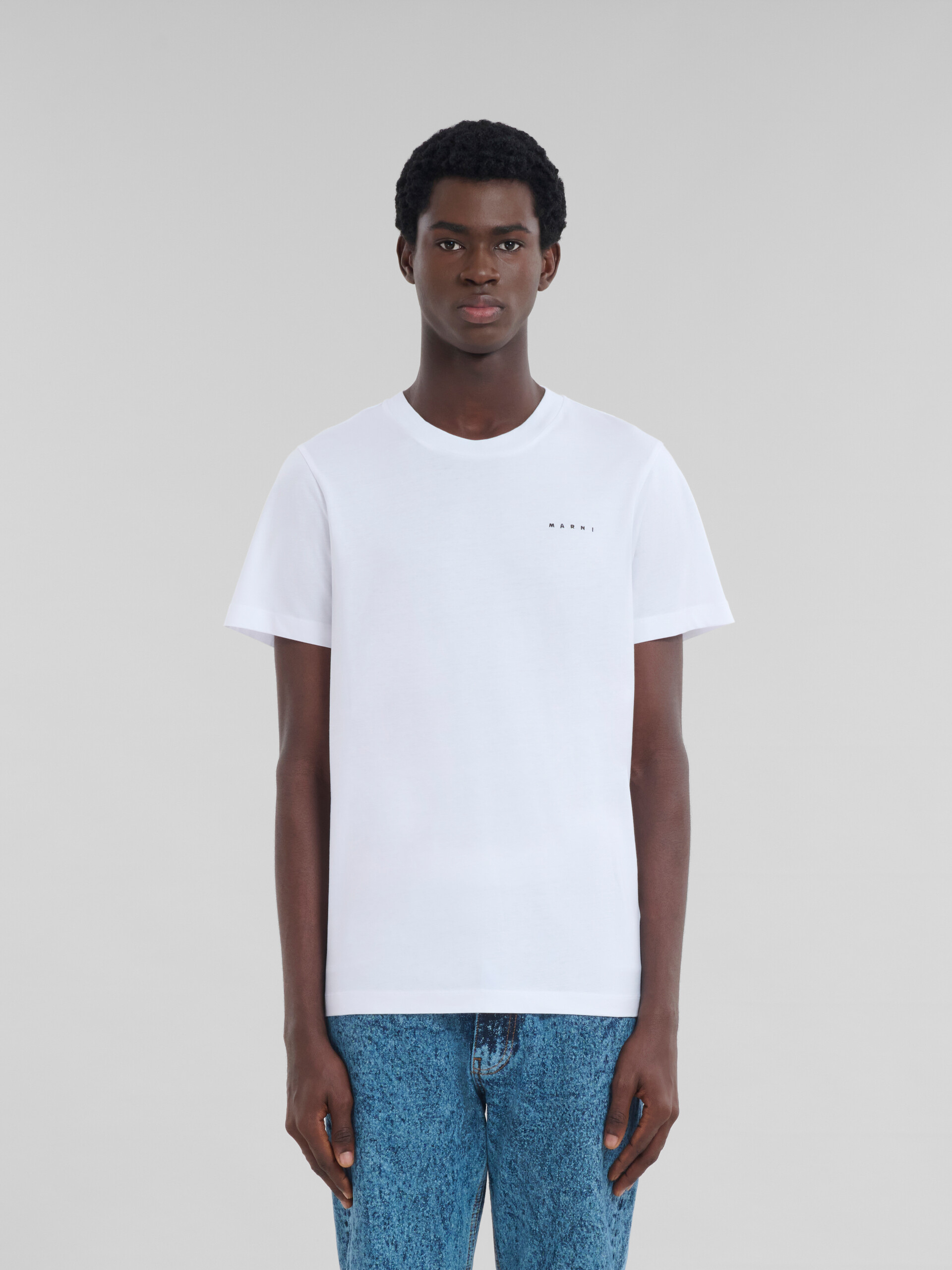 Deep blue organic cotton T-shirt with mini Marni logo - T-shirts - Image 2