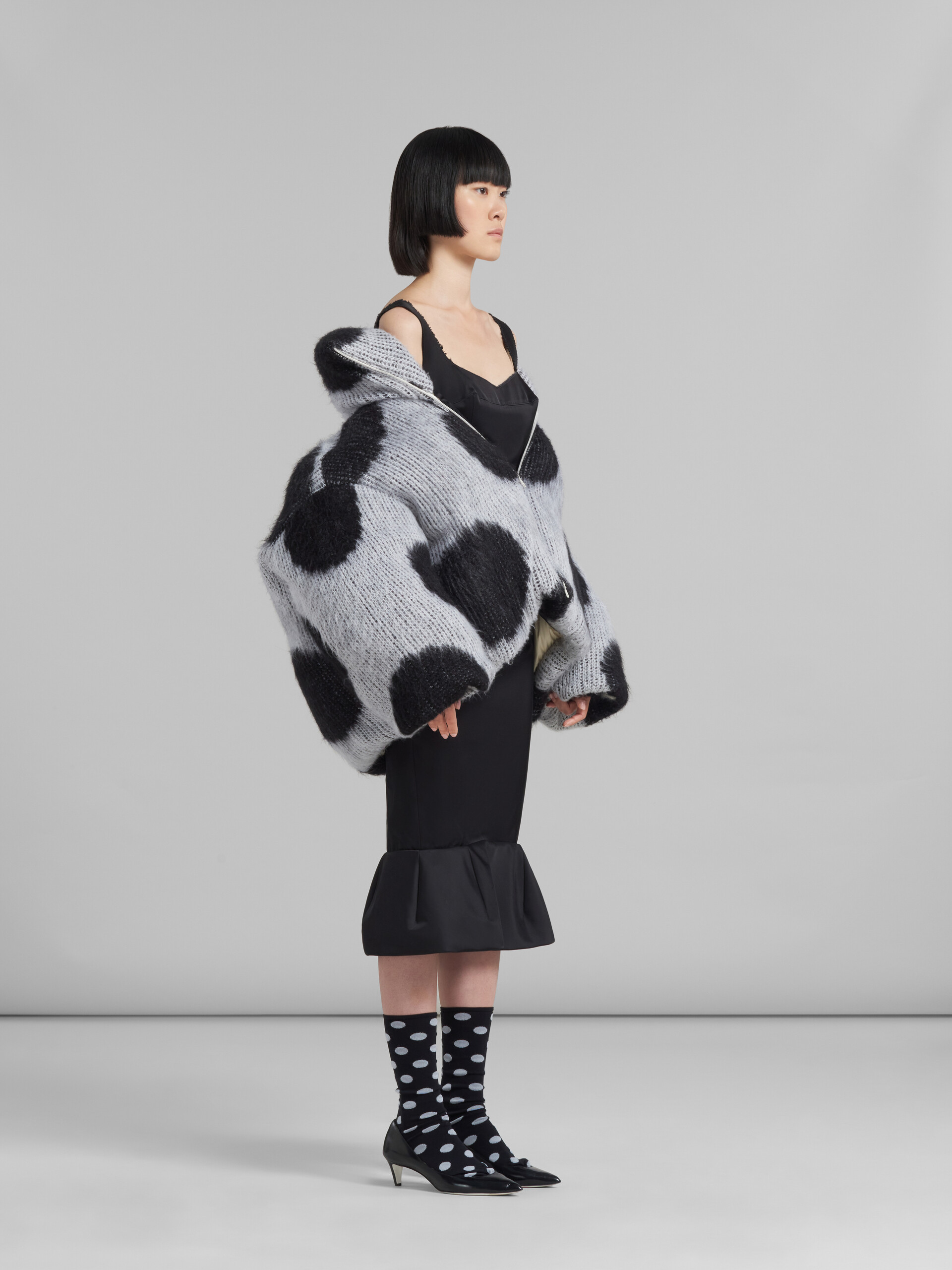 White oversized mohair jacket with polka dots - Winter jackets - Image 6