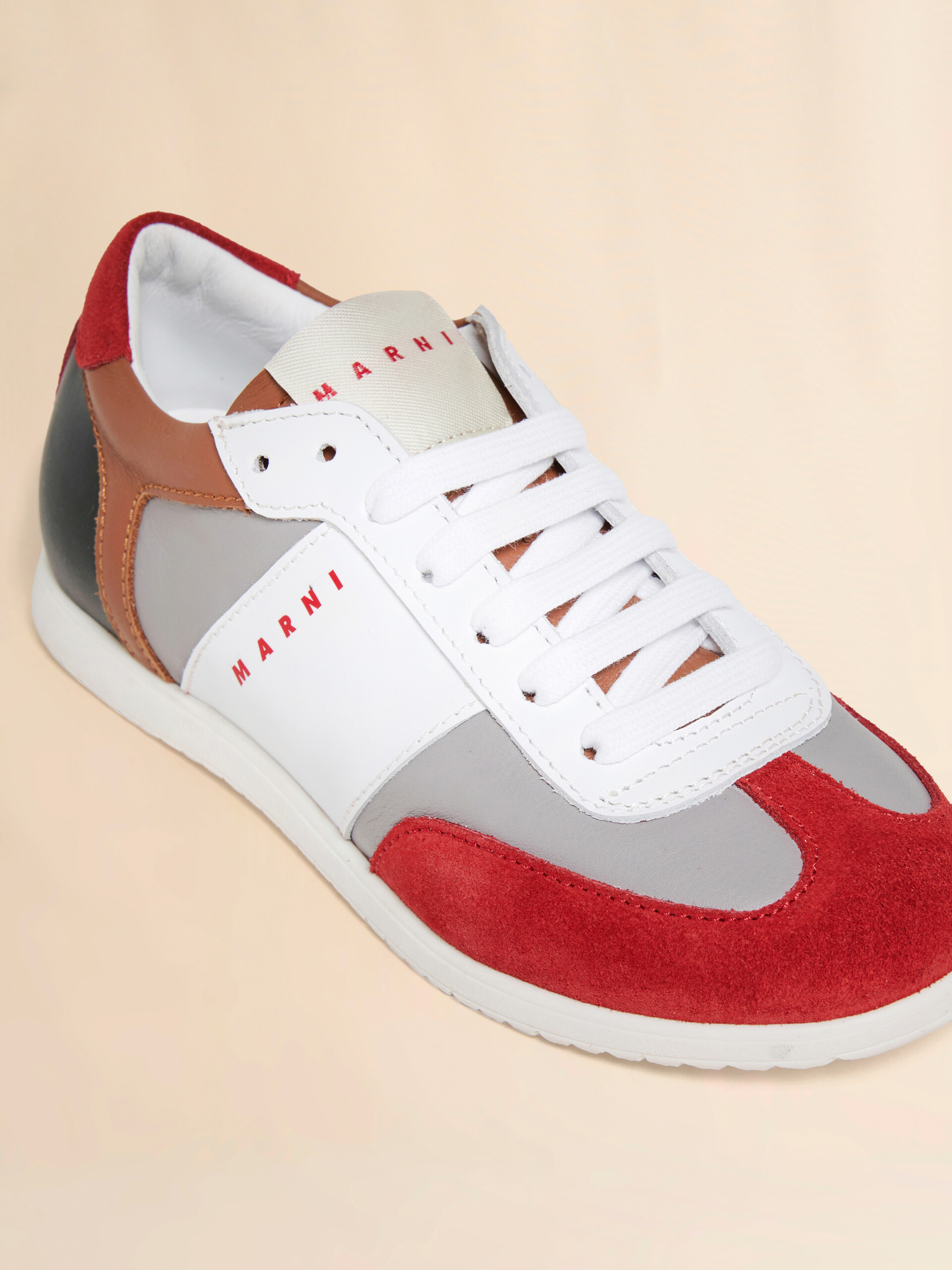 Grey leather sneaker with colour-block overlays - Sneakers - Image 4