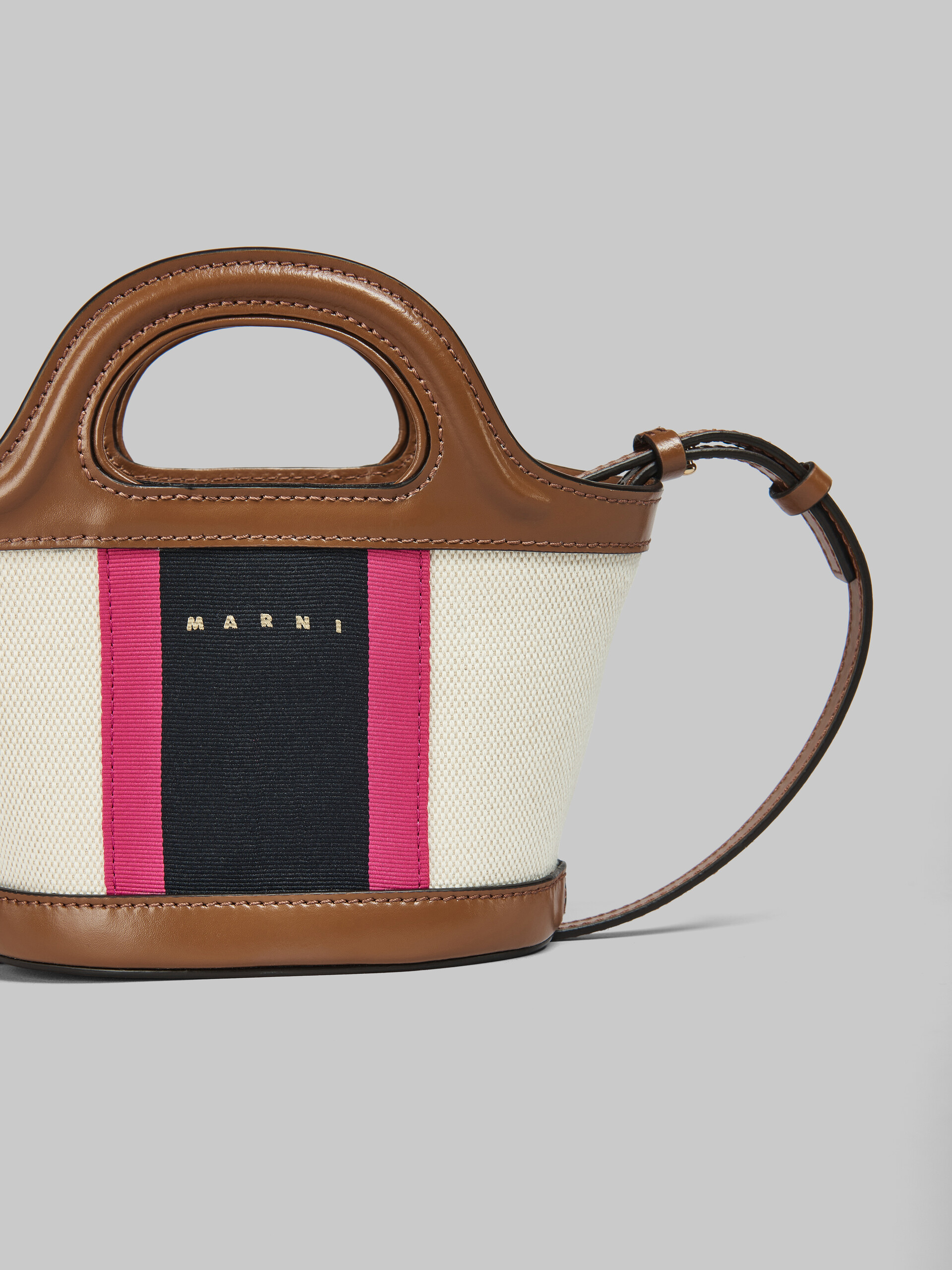 Tropicalia Micro Bag in Brown leather and striped canvas - Handbag - Image 5