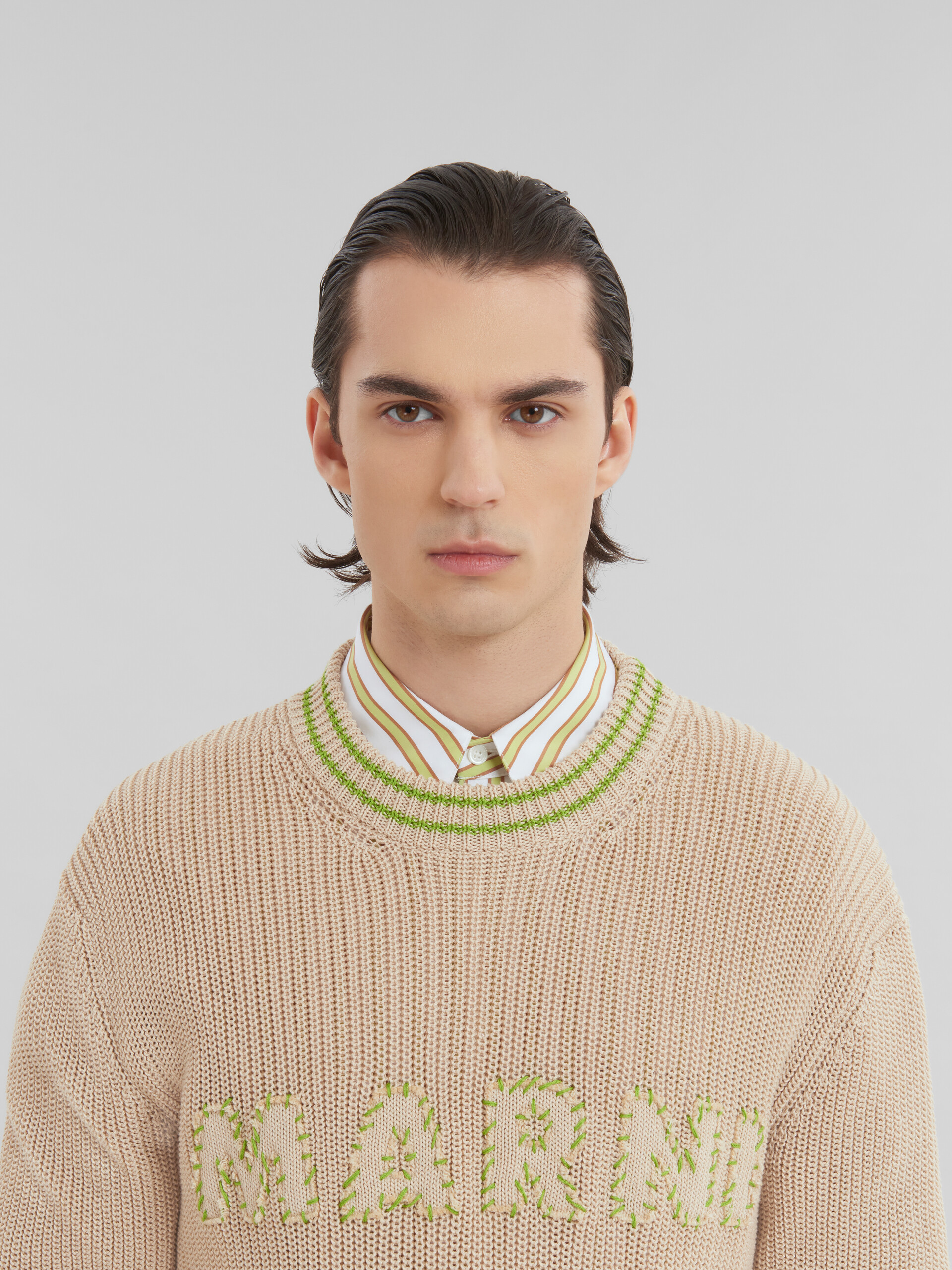 Beige cotton jumper with Marni patches | Marni 