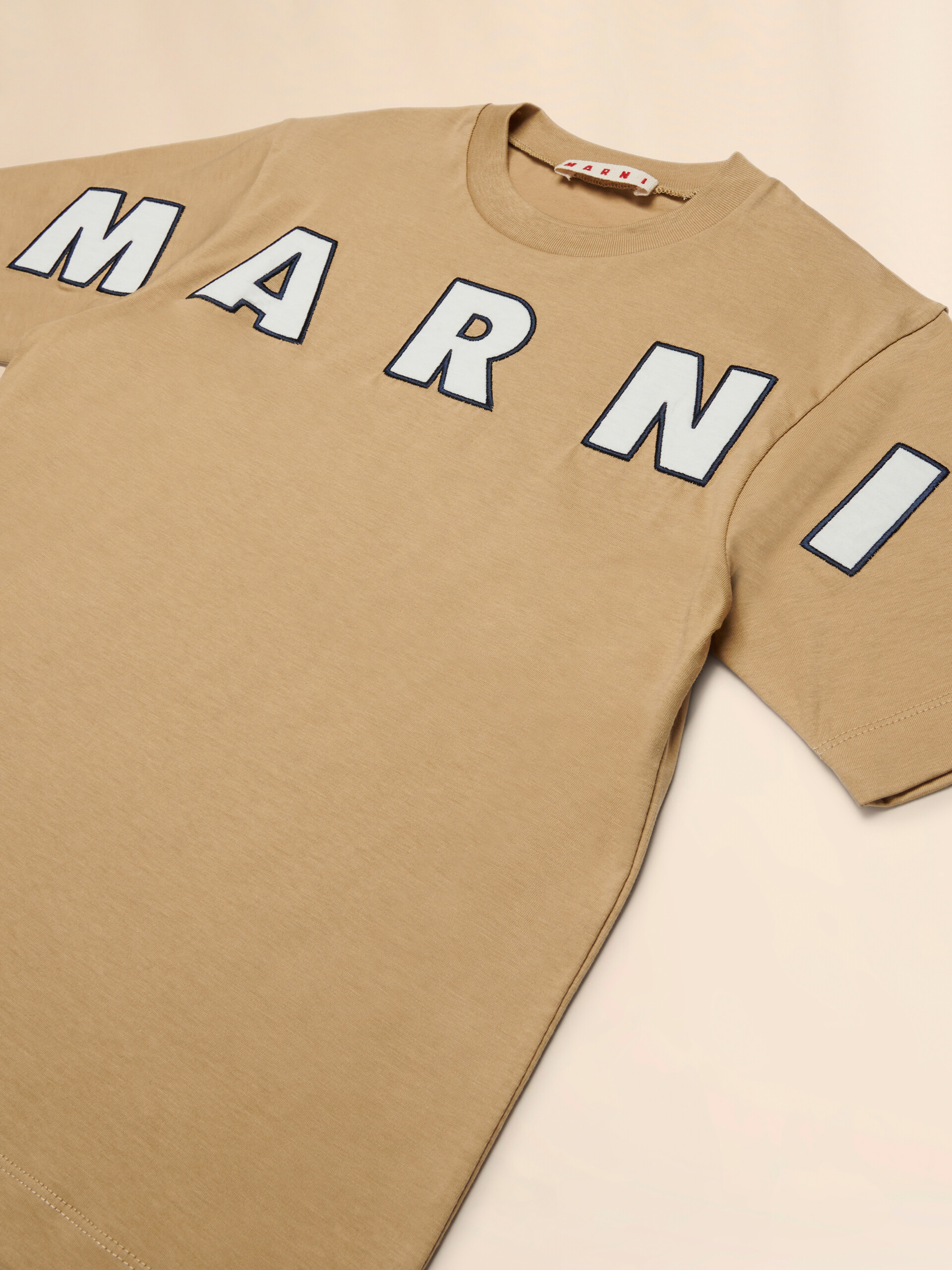 Beige cotton T-shirt with embroidered logo - T-shirts - Image 4