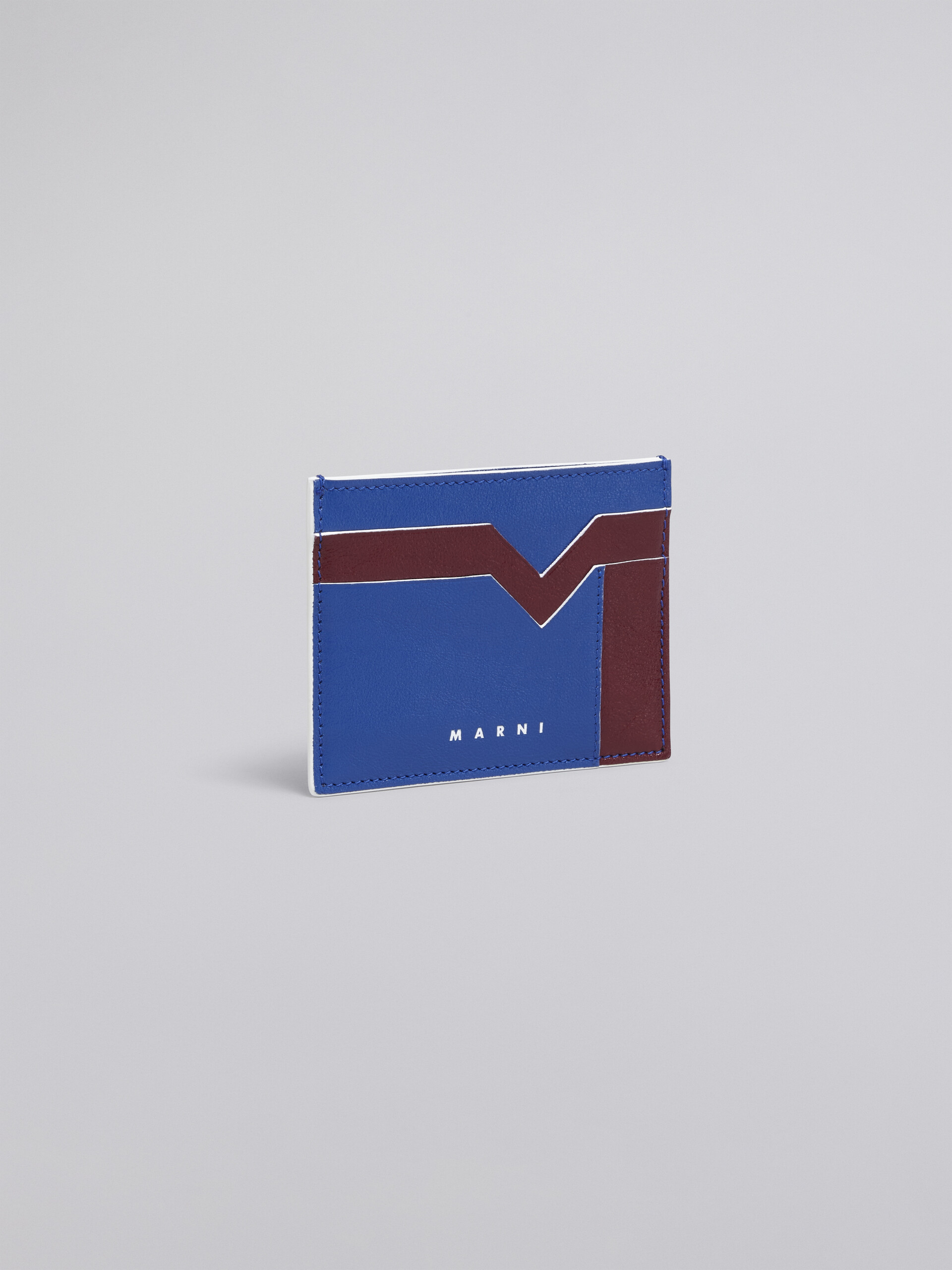 Bi-coloured blue and bordeaux calfskin card holder with M graphic pattern - Wallets - Image 3