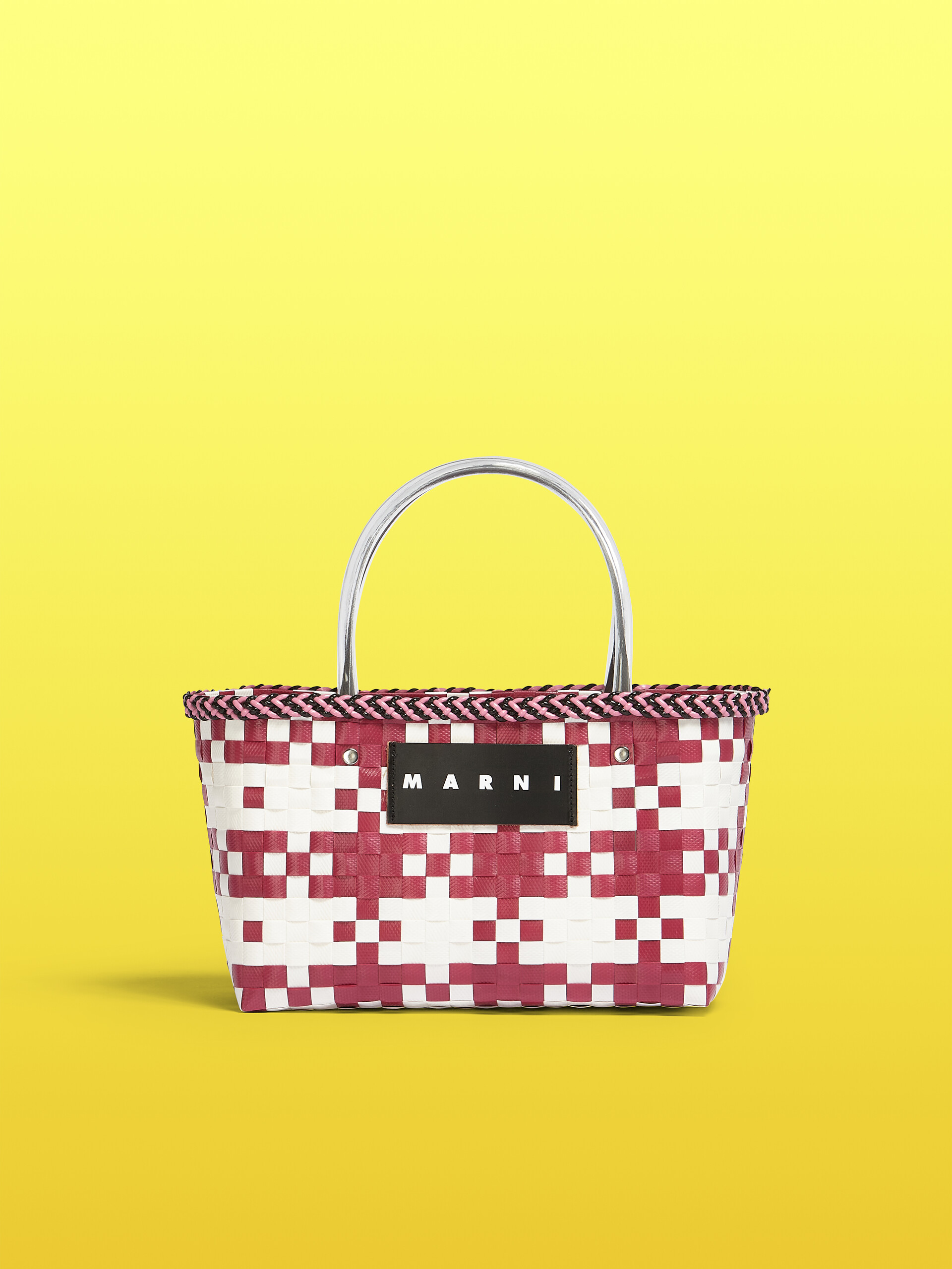 MARNI MARKET CHECK BAG in red and white tartan woven material - Shopping Bags - Image 1