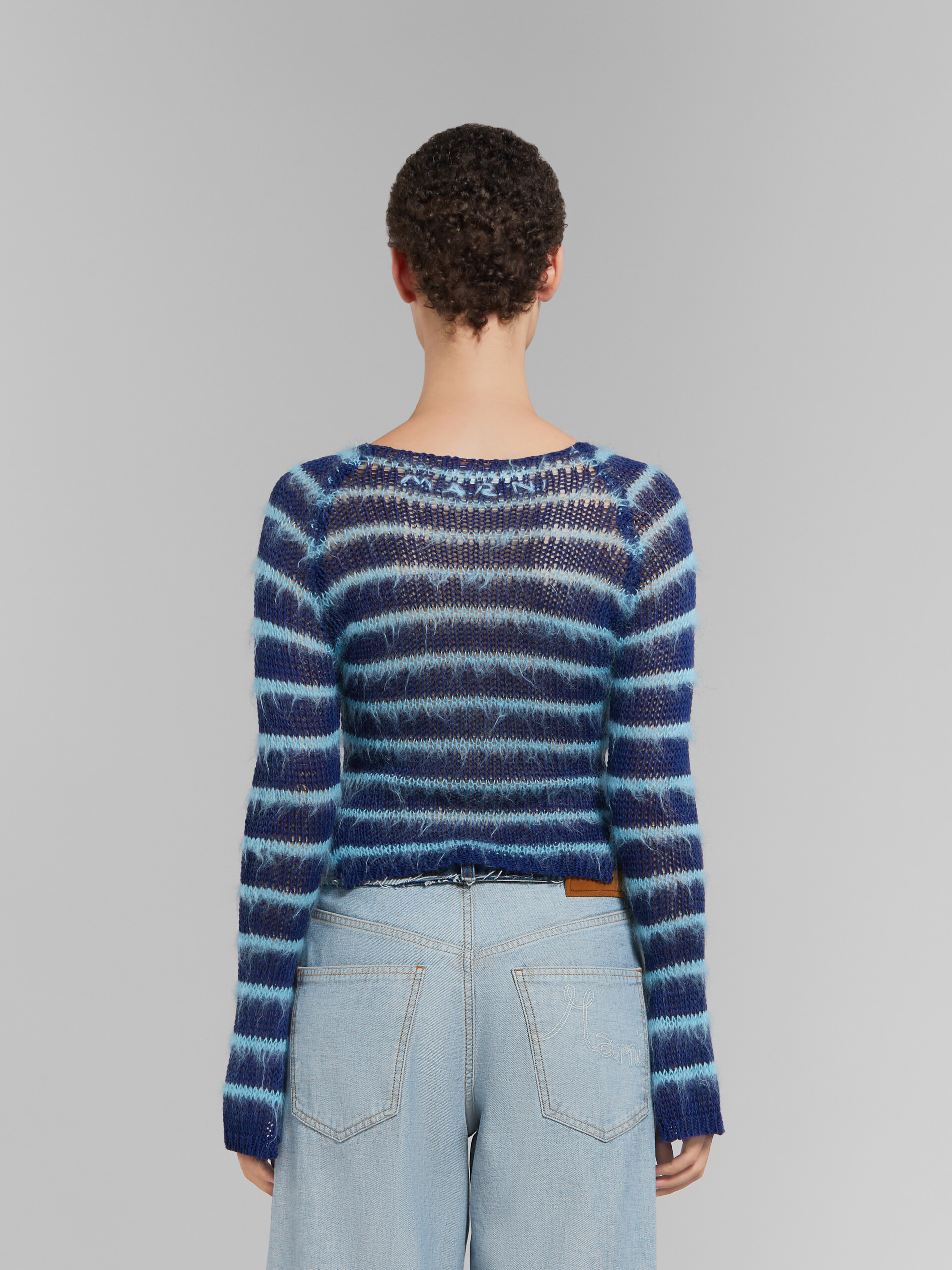 Blue boat-neck jumper with mohair stripes - Pullovers - Image 3