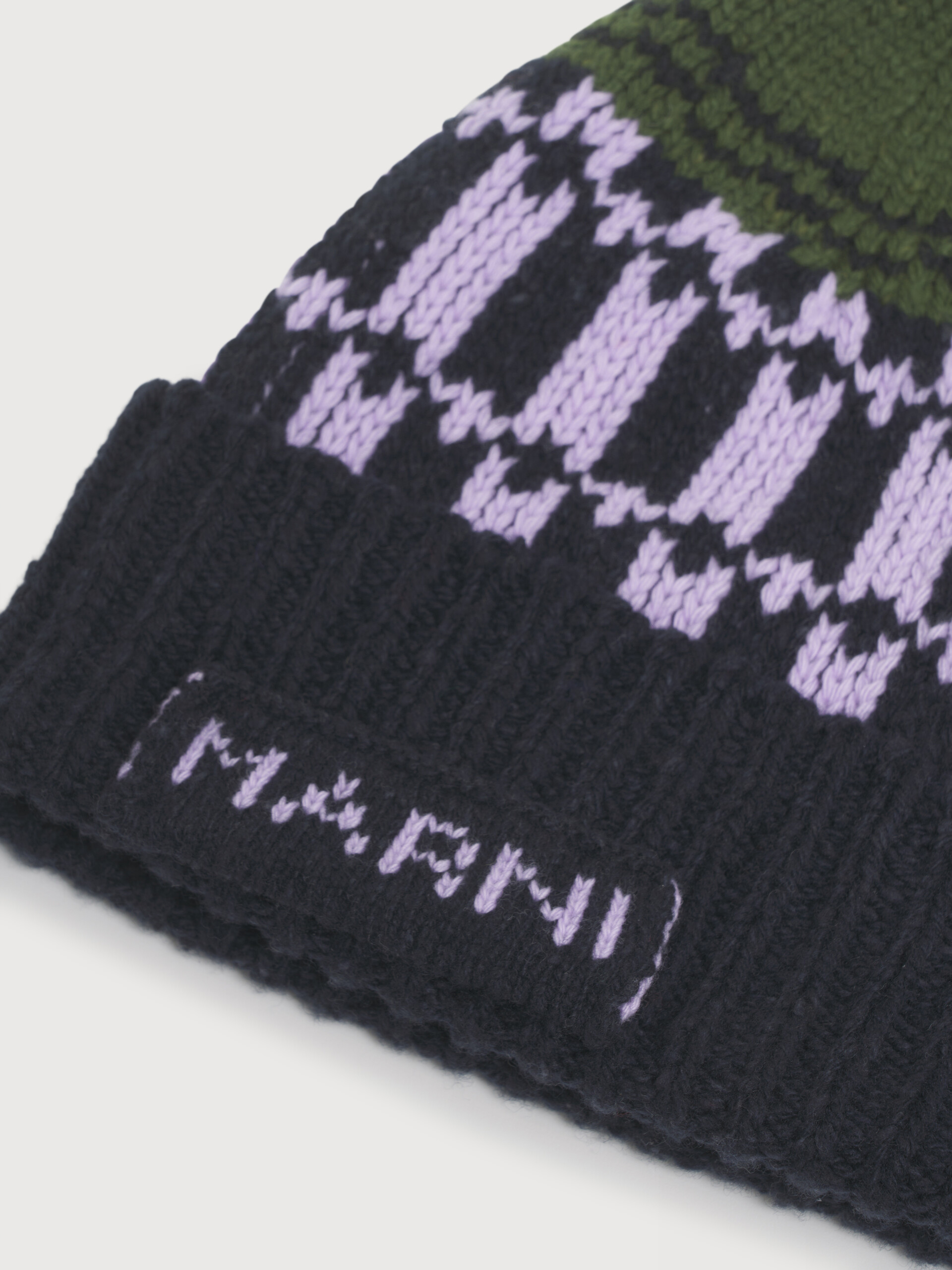 Red wool beanie with geometric motif - Hats - Image 3