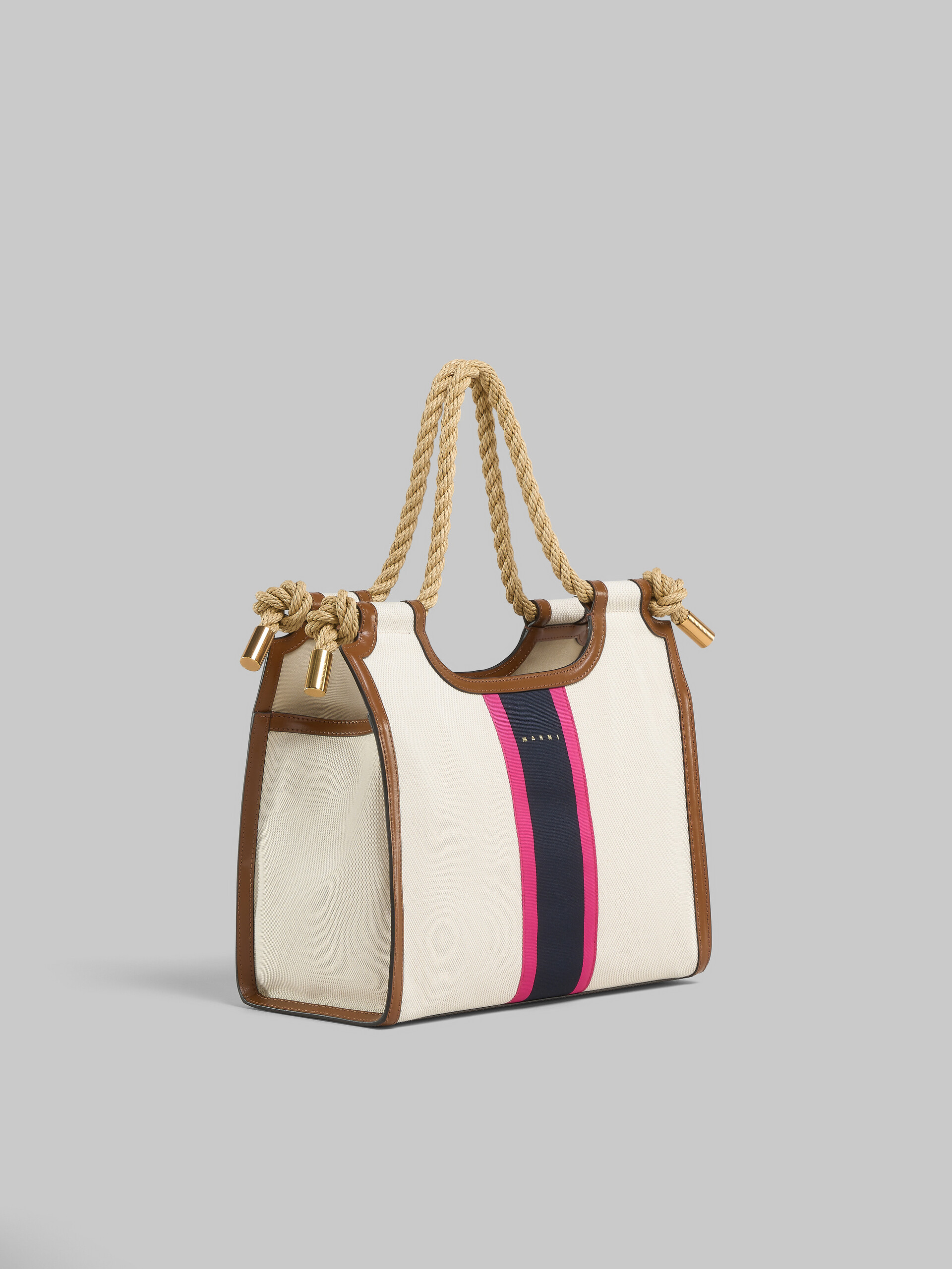 Cream canvas Marcel tote with striped tape - Handbag - Image 6