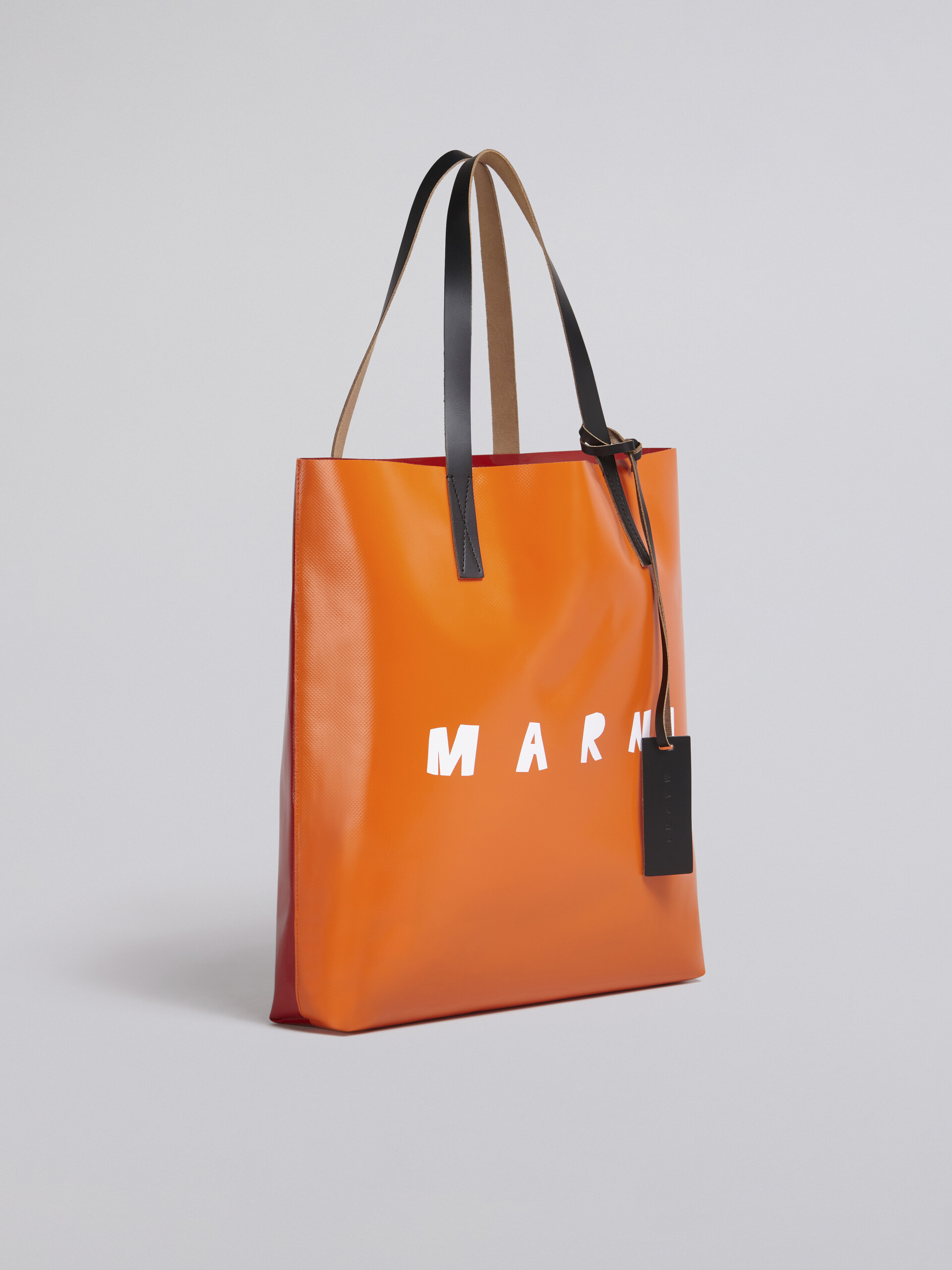 Borsa shopping in PVC con manici in pelle e logo Marni fuxia e arancione - Borse shopping - Image 4