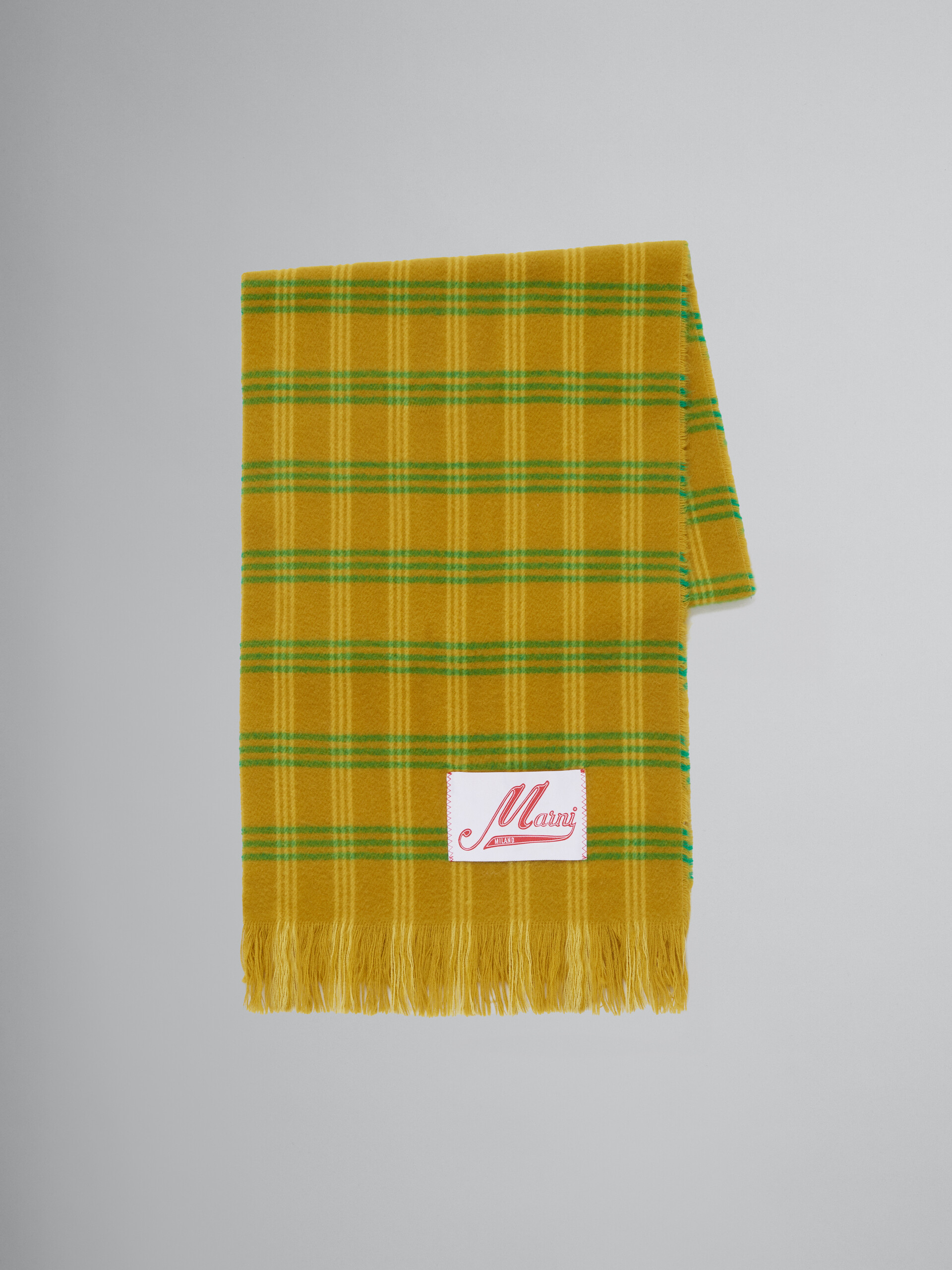 グリーン チェックウール製スカーフ