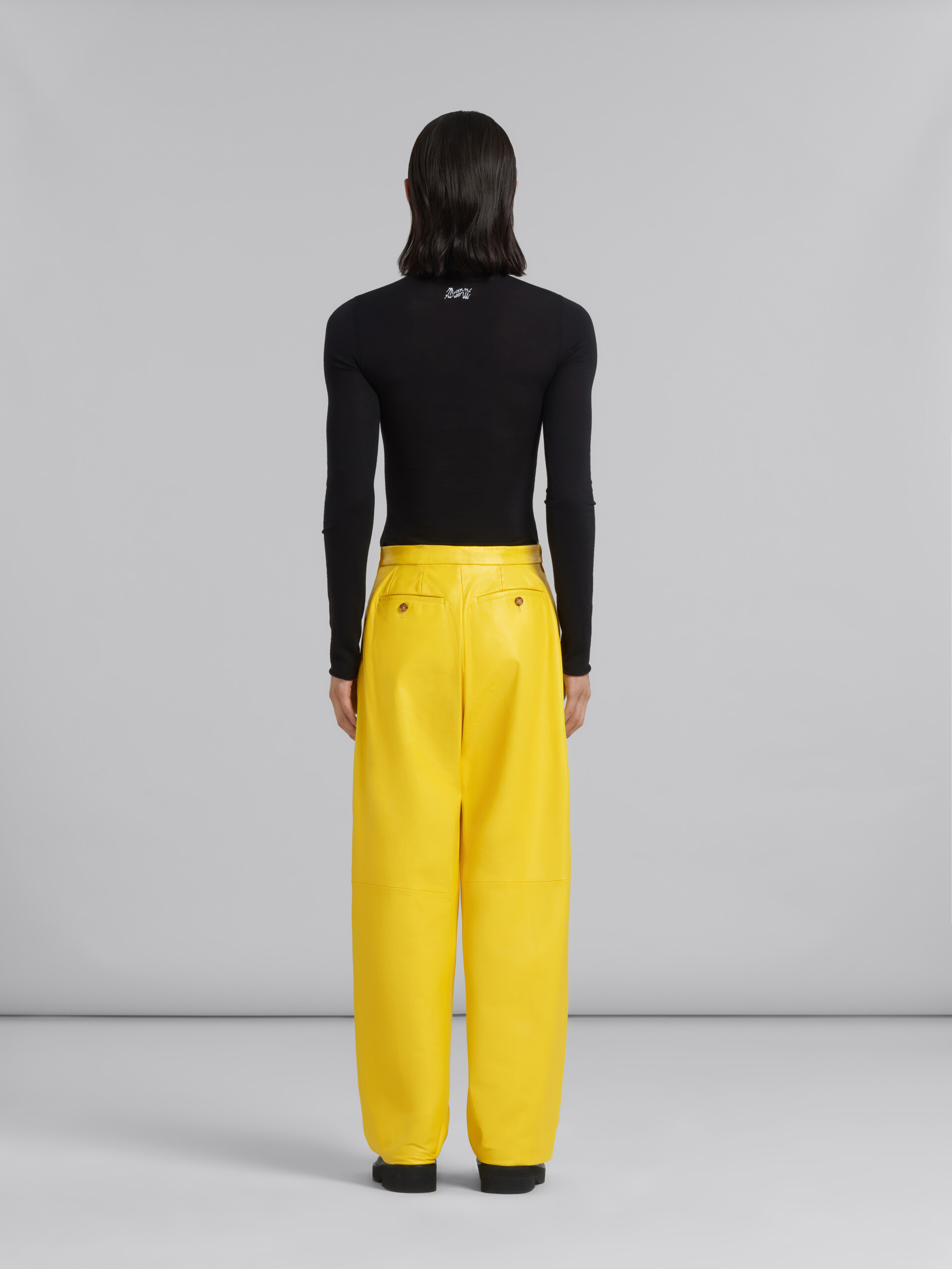 Yellow nappa leather tailored trousers - Pants - Image 3