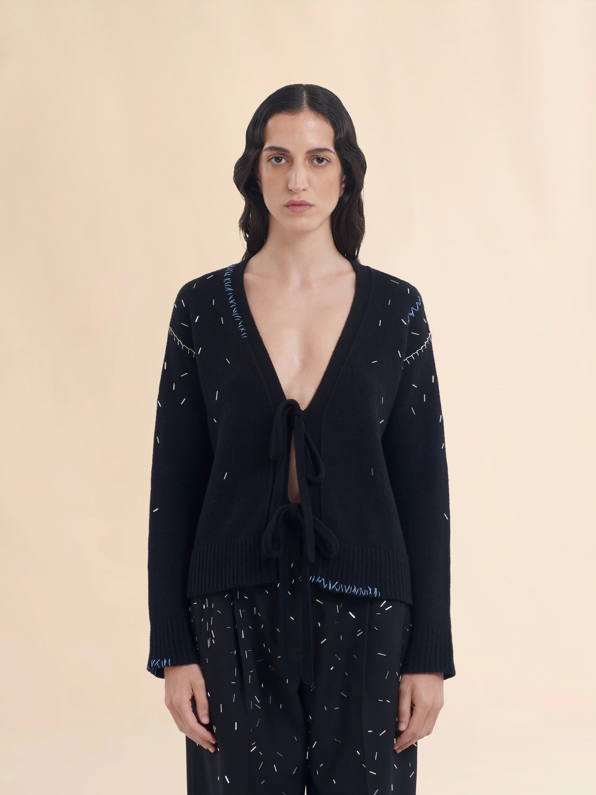 Long sleeved cardigan cashmere blend with pearl detail - Pullovers - Image 2