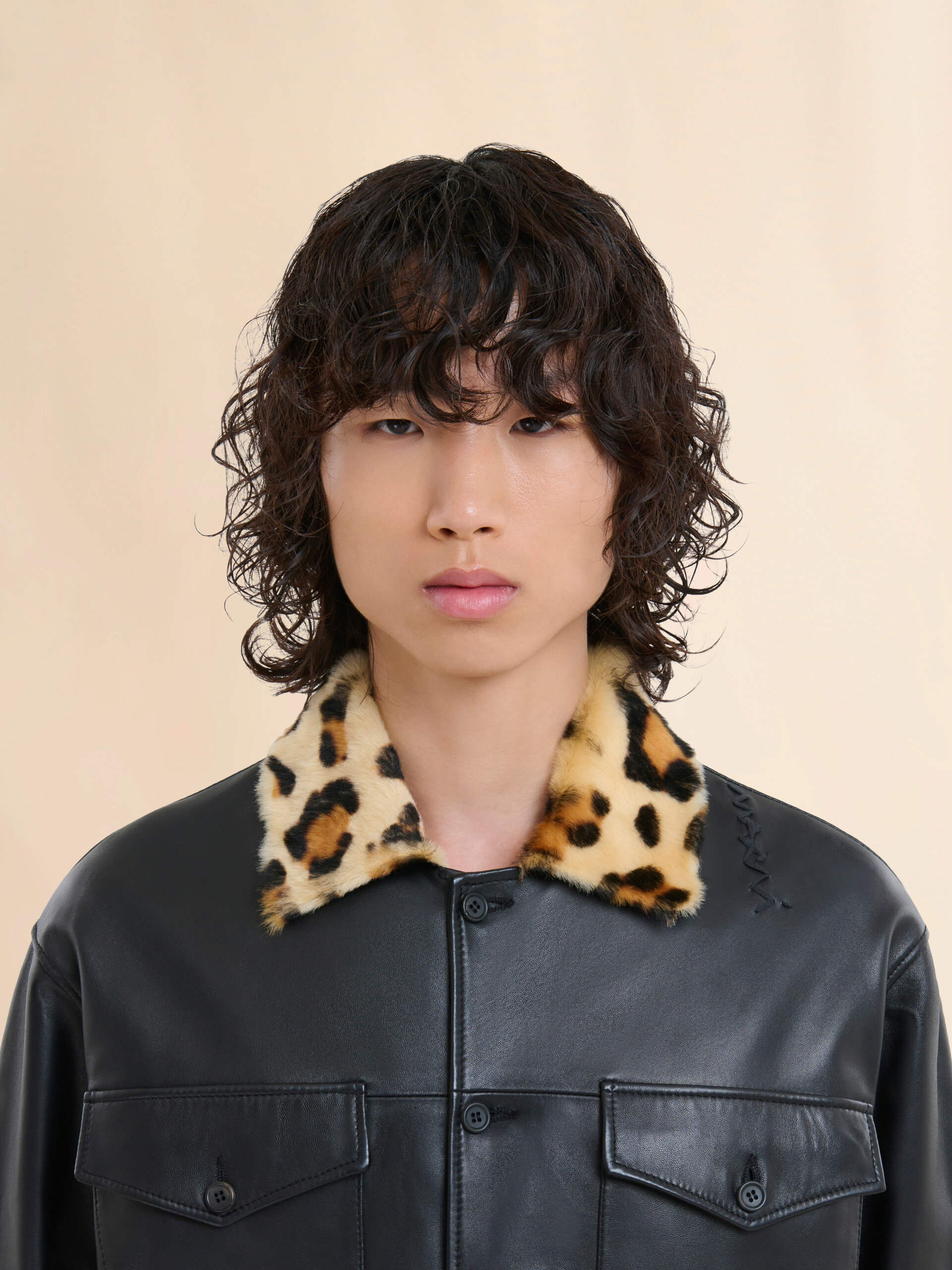 Nappa leather shirt with animalier shearling collar - Shirts - Image 4