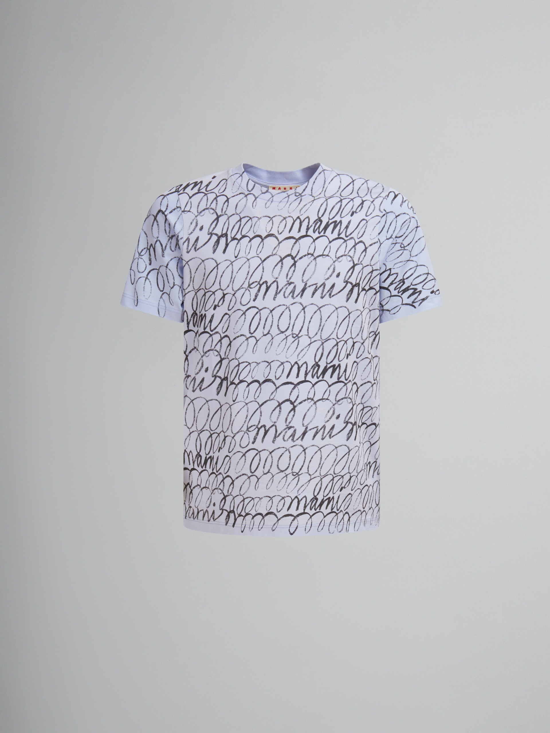Blue organic cotton T-shirt with Marni Scribble motif | Marni