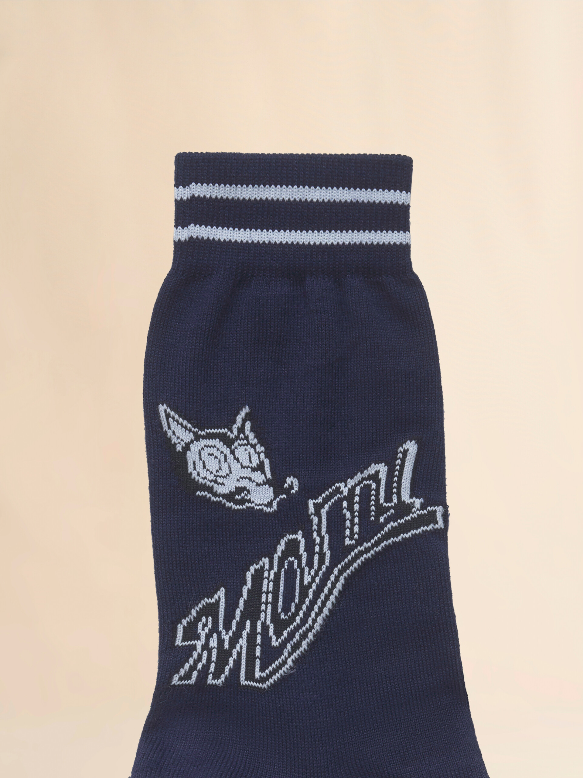 Deep blue cotton socks with wolf detail - Socks - Image 3
