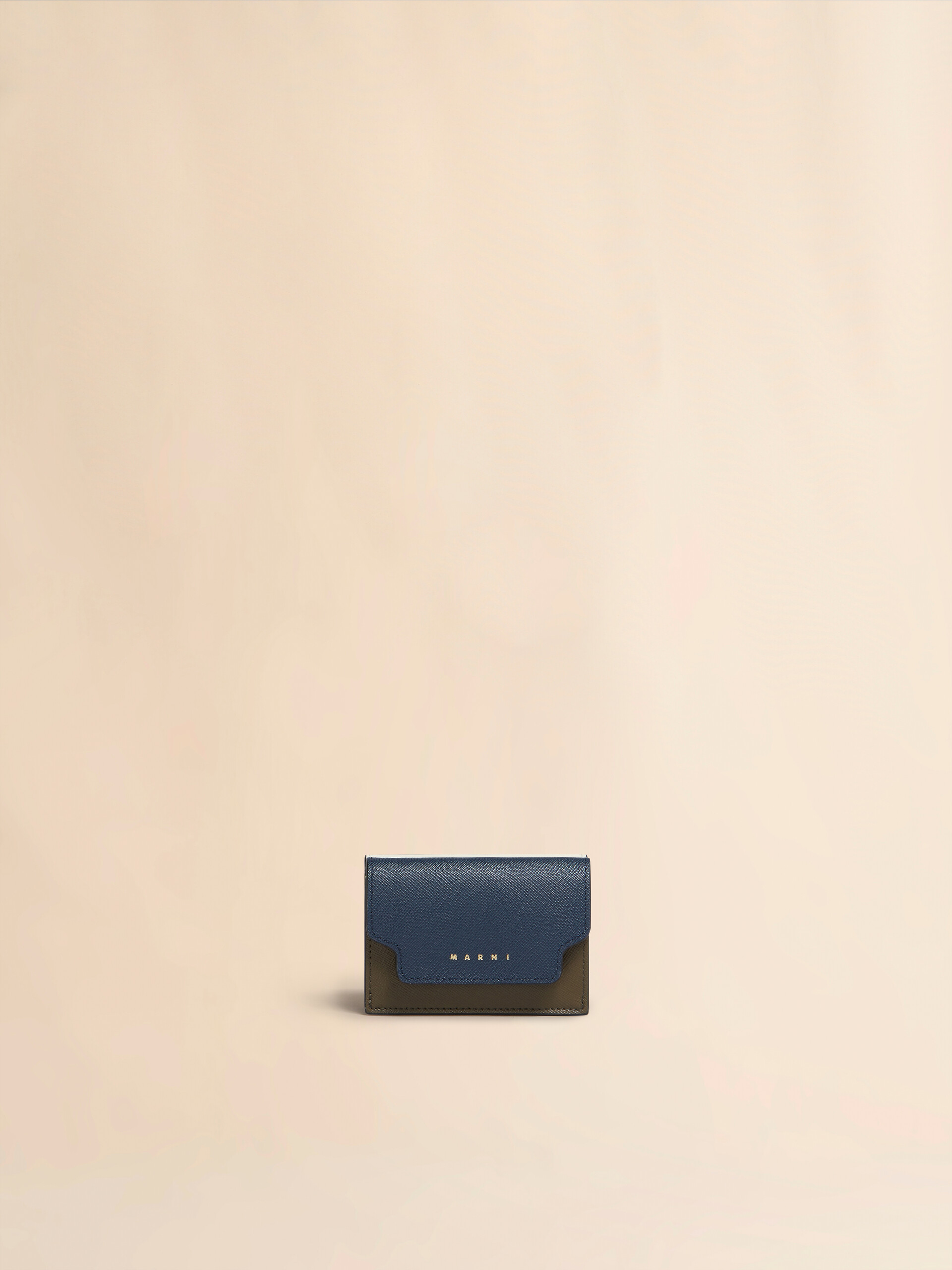 Deep blue cream and green saffiano leather tri-fold wallet | Marni