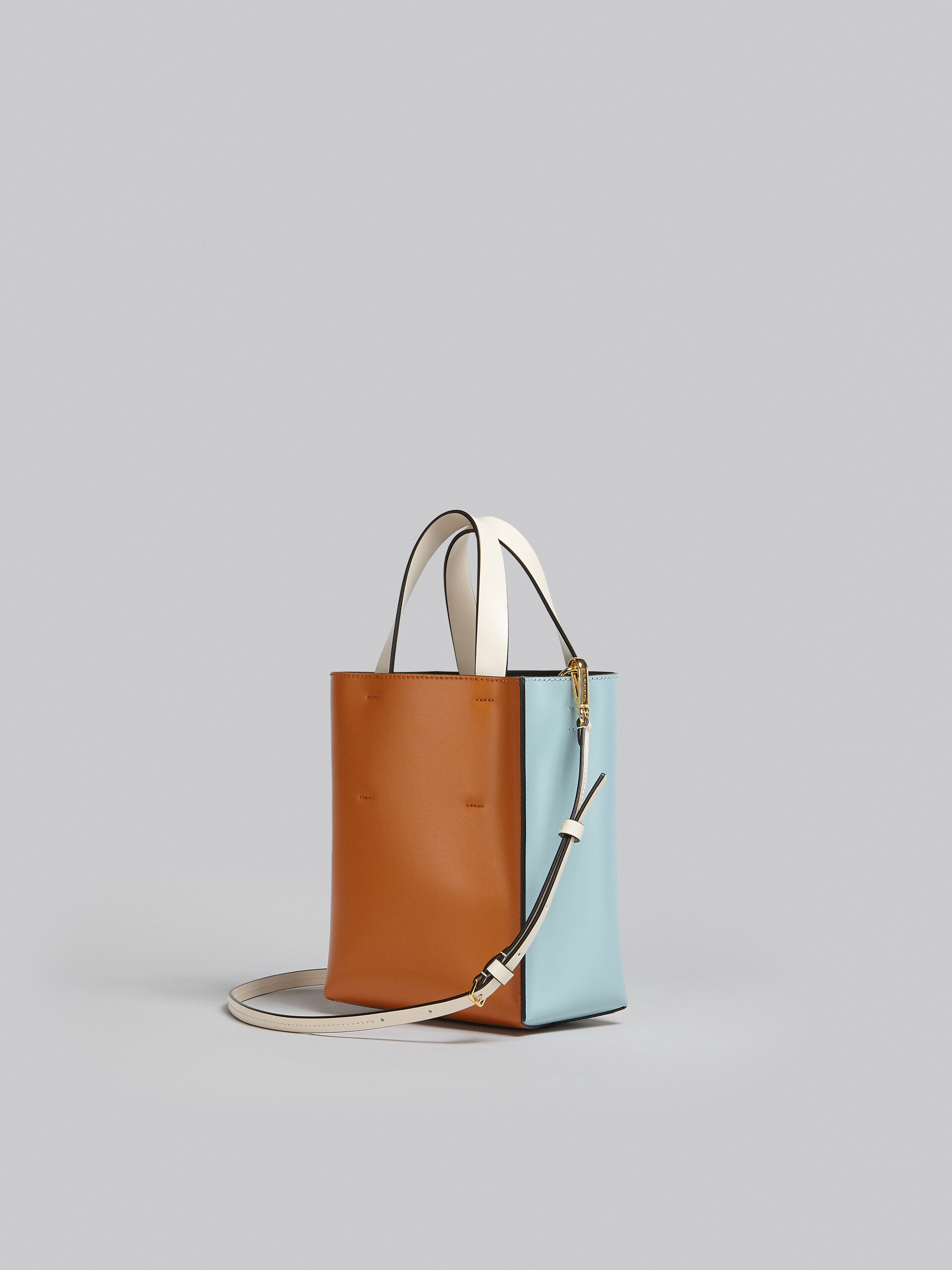Museo Mini Bag in light blue orange and white leather - Shopping Bags - Image 3